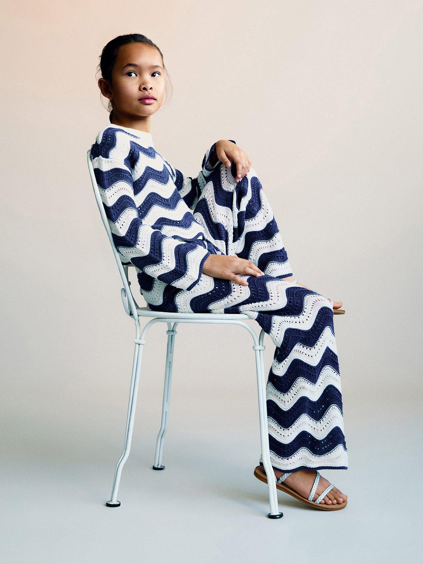 undefined Girls Crochet Zig Zag Co-Ord Trousers - Blue