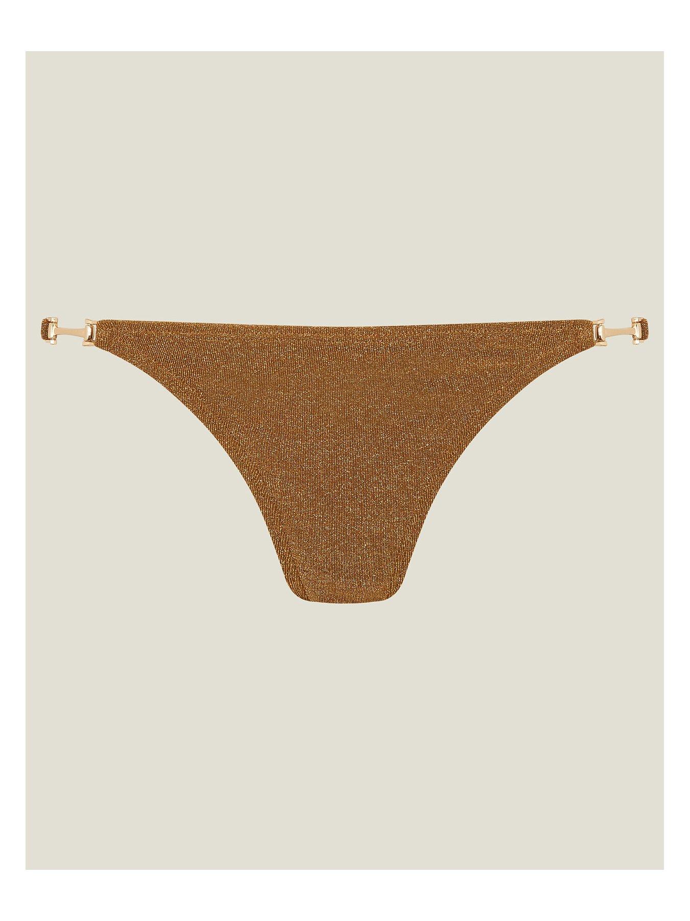 Image 3 of 4 of Accessorize Shimmer Bikini Bottoms - Gold