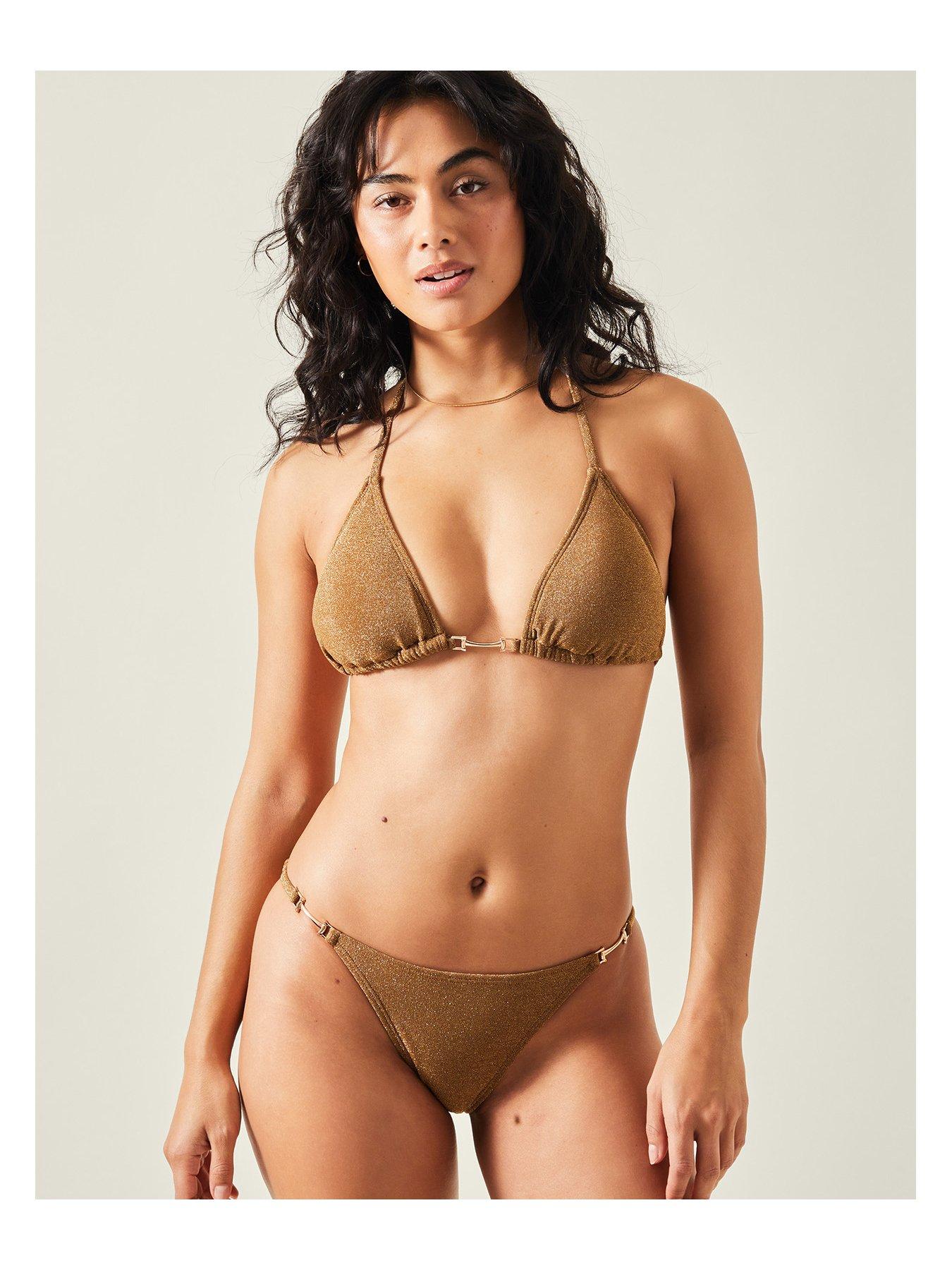 Image 4 of 4 of Accessorize Shimmer Bikini Bottoms - Gold