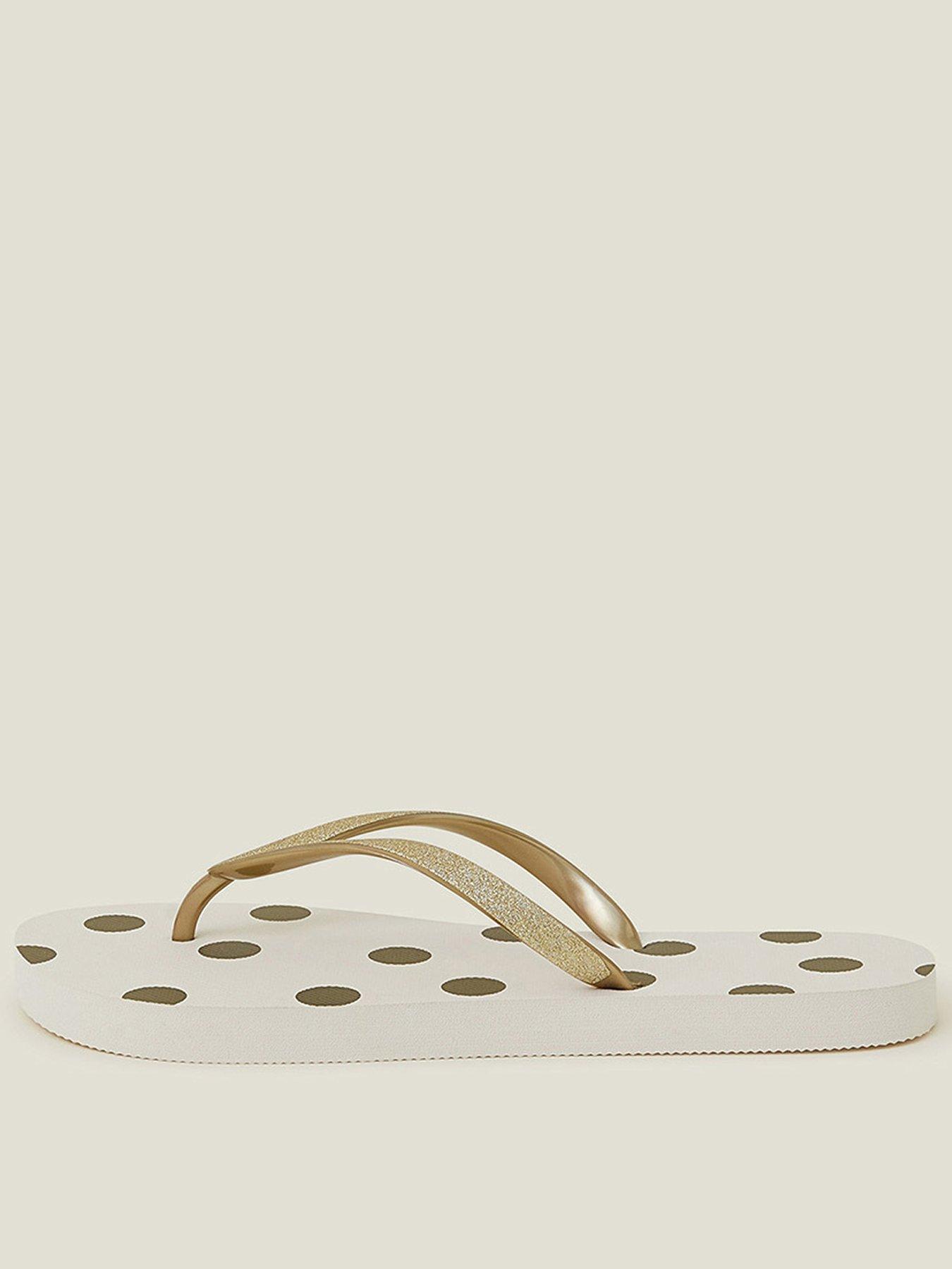 undefined Metallic Polka Dot Flip Flops - Gold