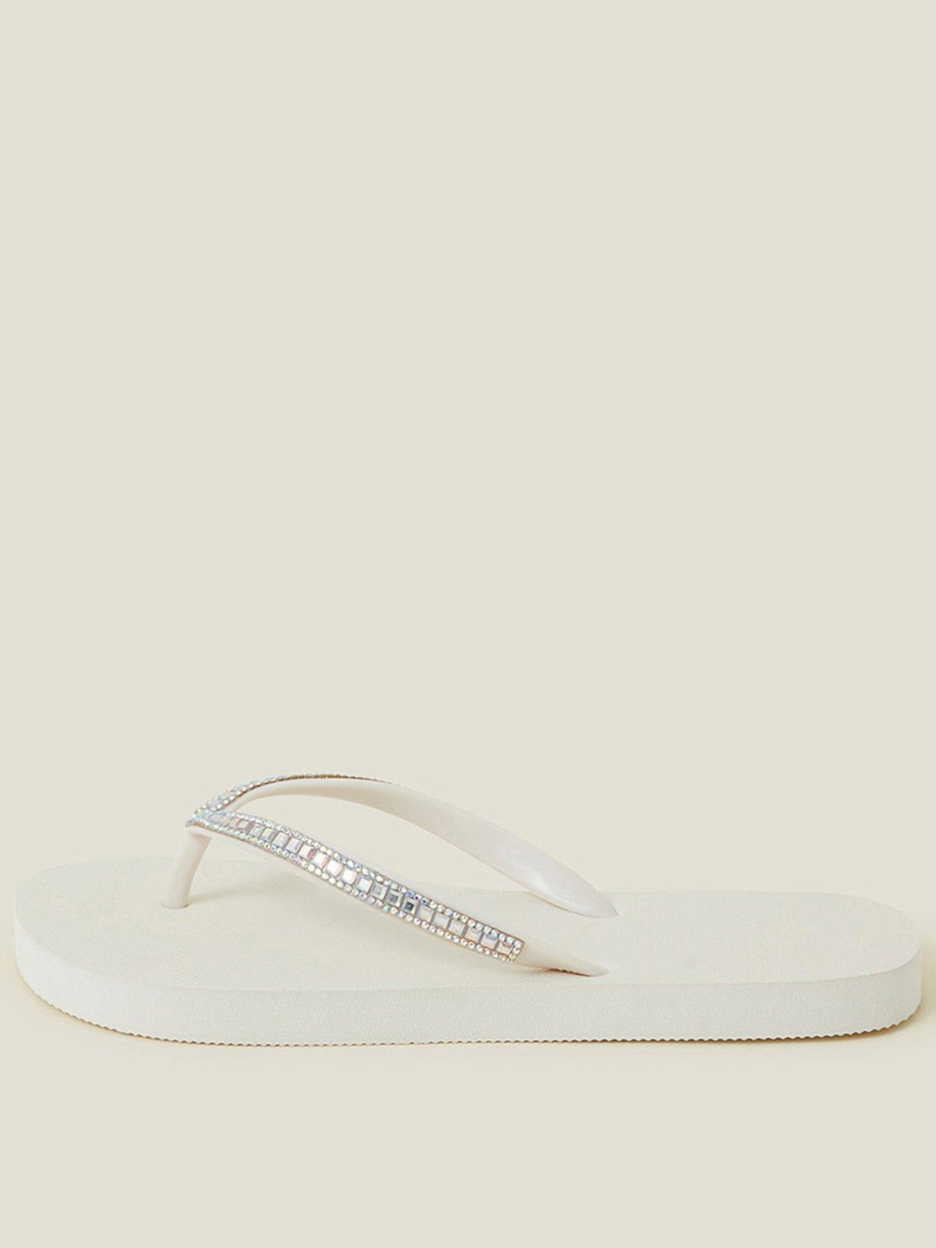 undefined Crystal Embellished Flip Flops - Cream