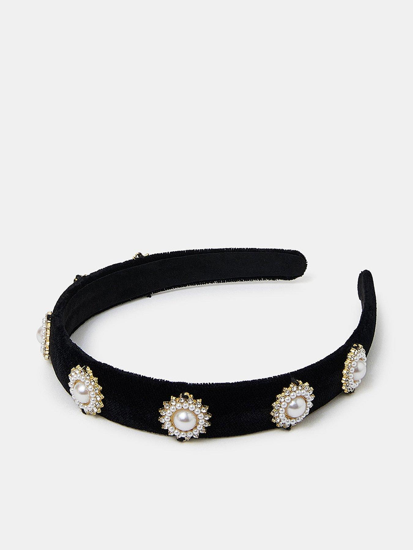 undefined Pearl And Diamante Headband - Black