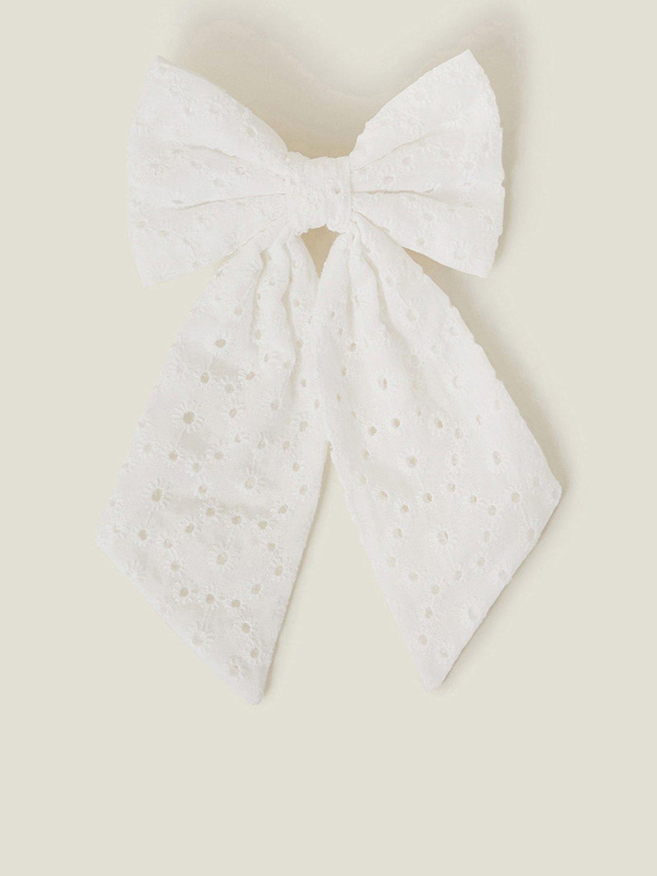undefined Broderie Bow Barrette Hair Clip - White