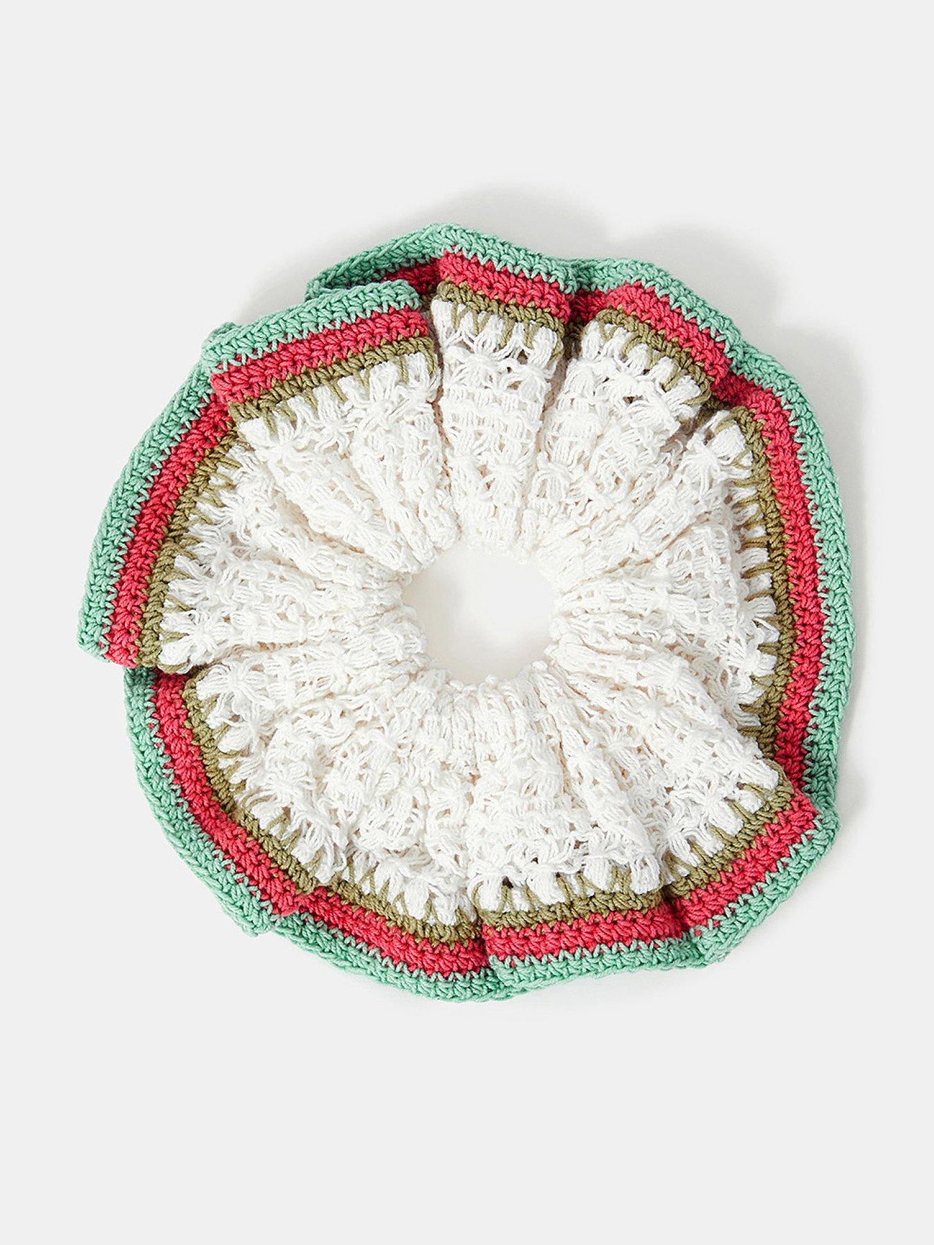 undefined Crochet Striped Scrunchie - Cream