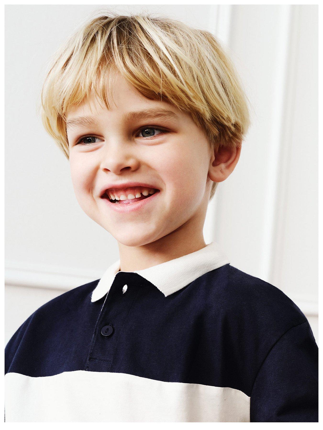undefined Younger Boys Block Stripe Short Sleeve Polo - Navy