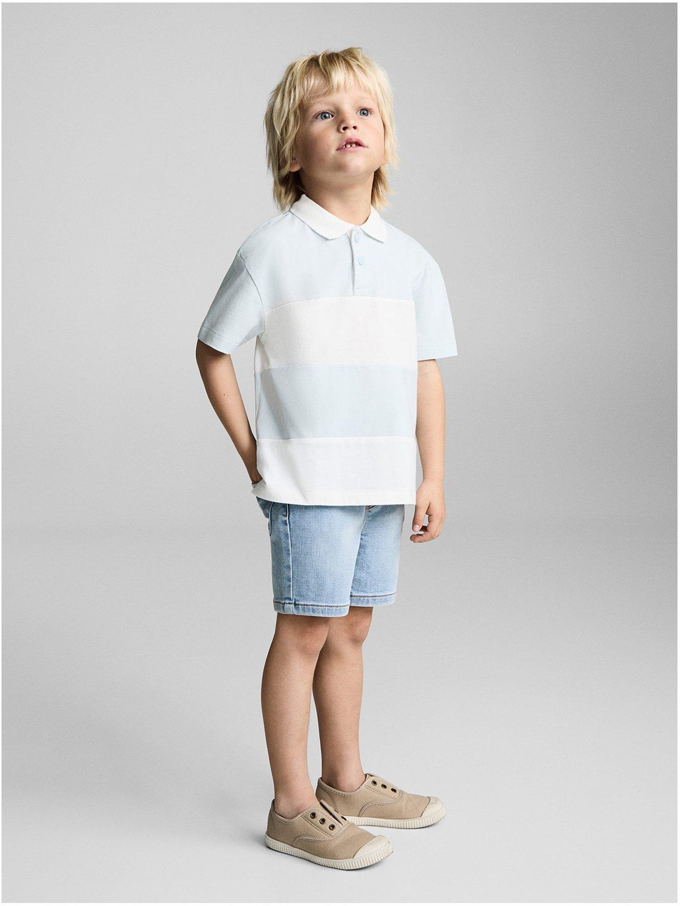 undefined Younger Boys Block Stripe Short Sleeve Polo Shirt - Blue
