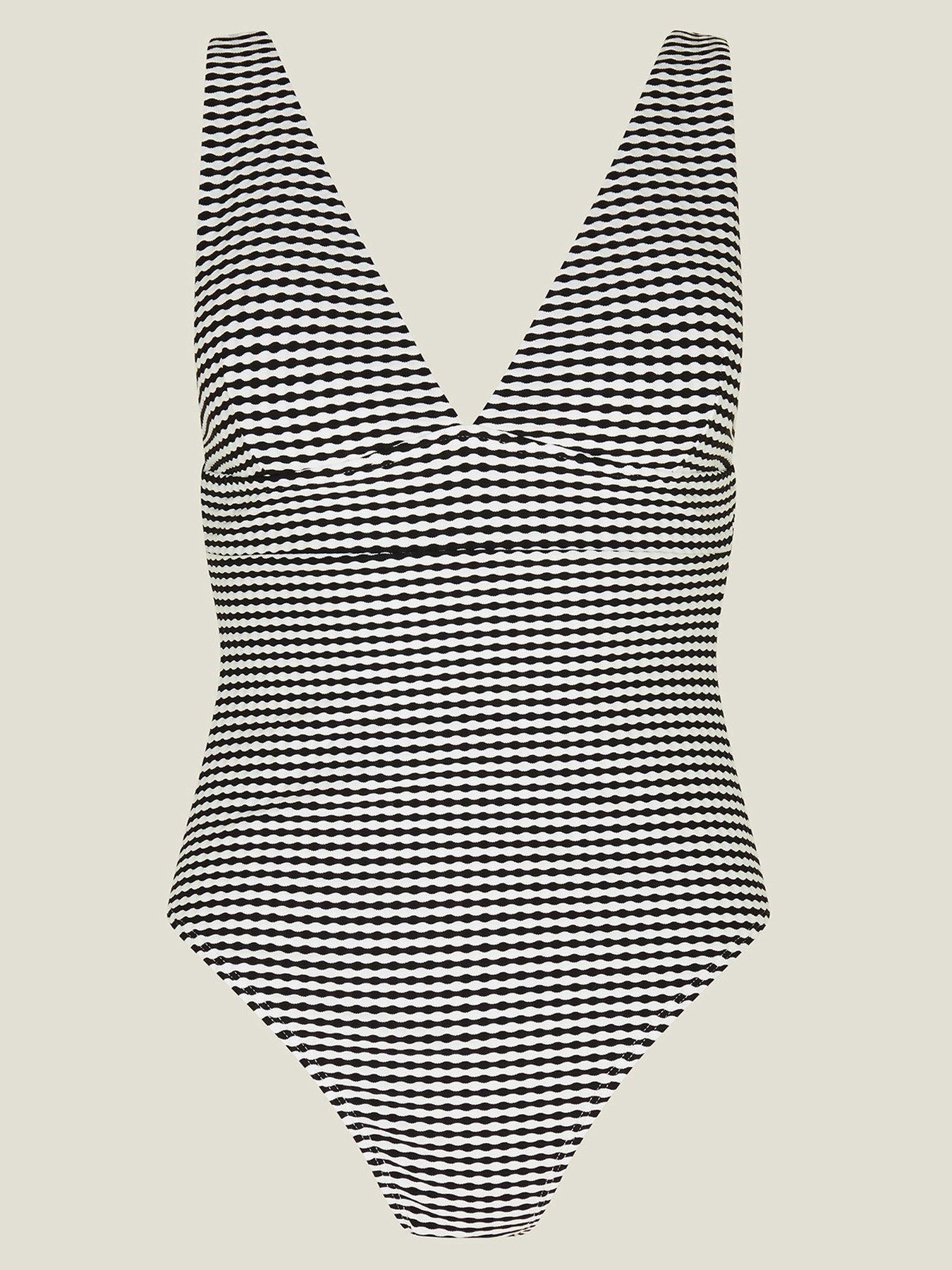 Image 3 of 4 of Accessorize Seersucker Plunge Swimsuit - Black/White