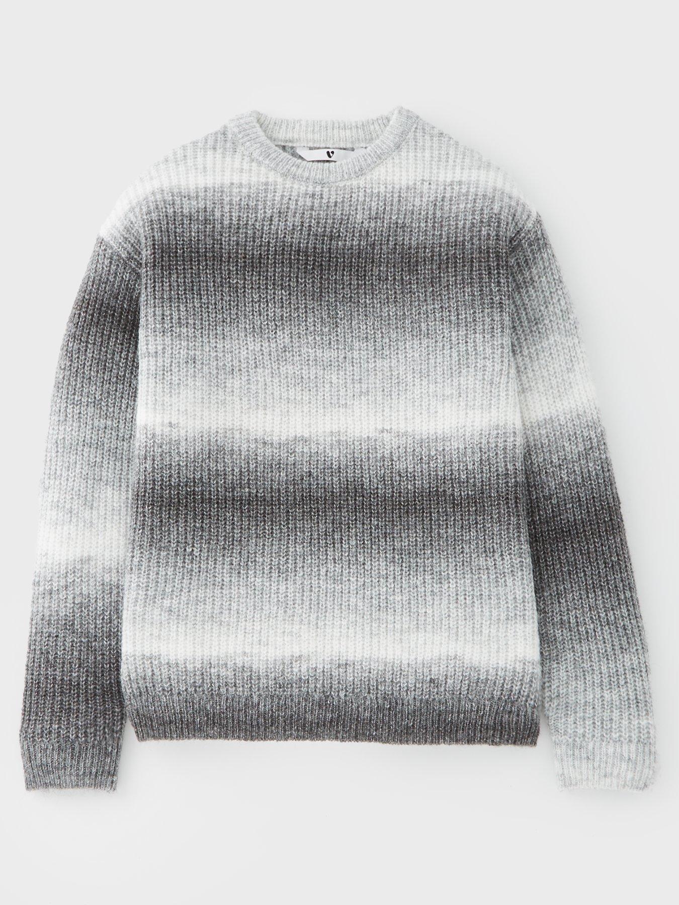 V by Very Boys Drop Shoulder Ombre Knitted Jumper - Grey