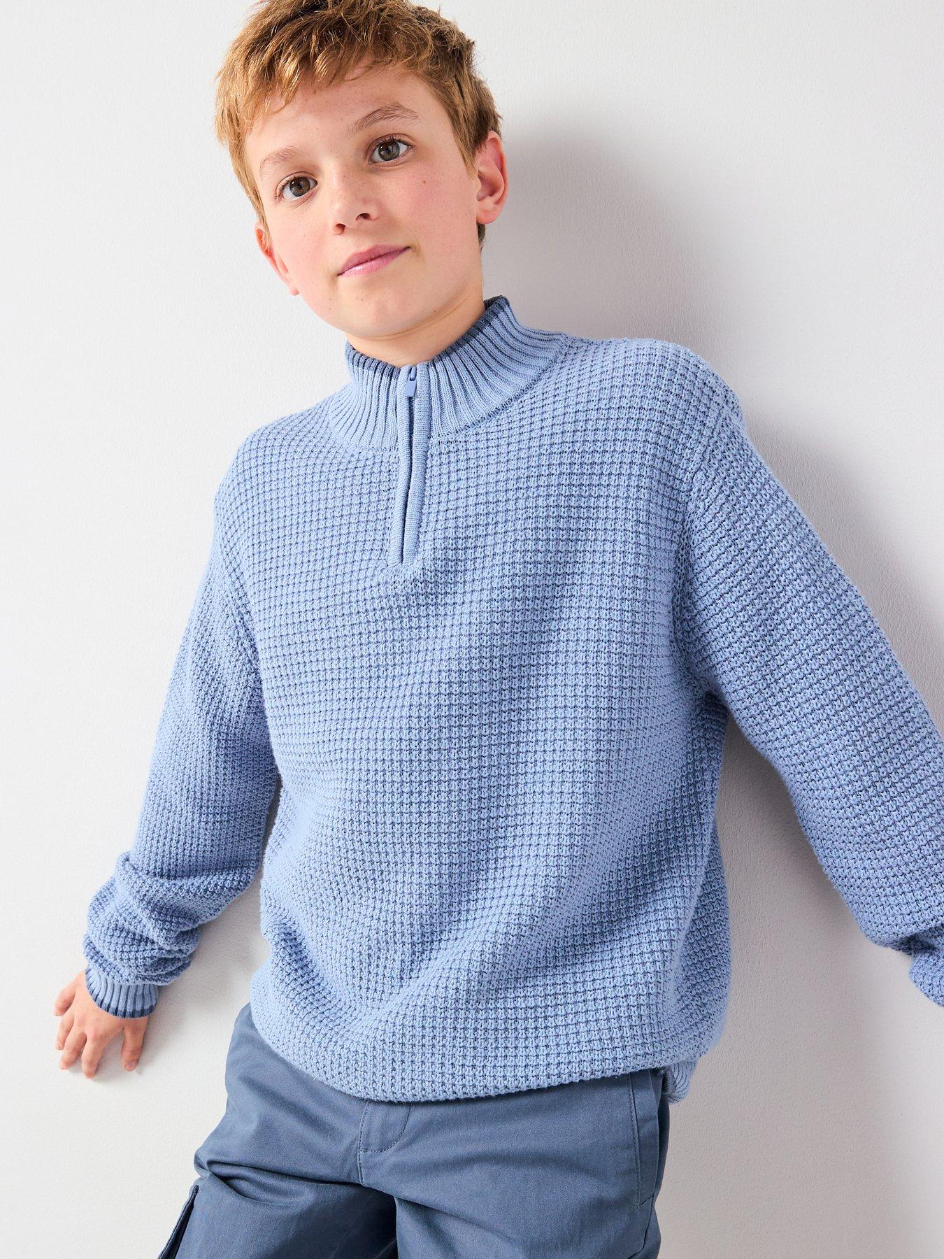 Image 1 of 6 of V by Very Boys Long Sleeve Rib Knit Half Zip Jumper - Blue