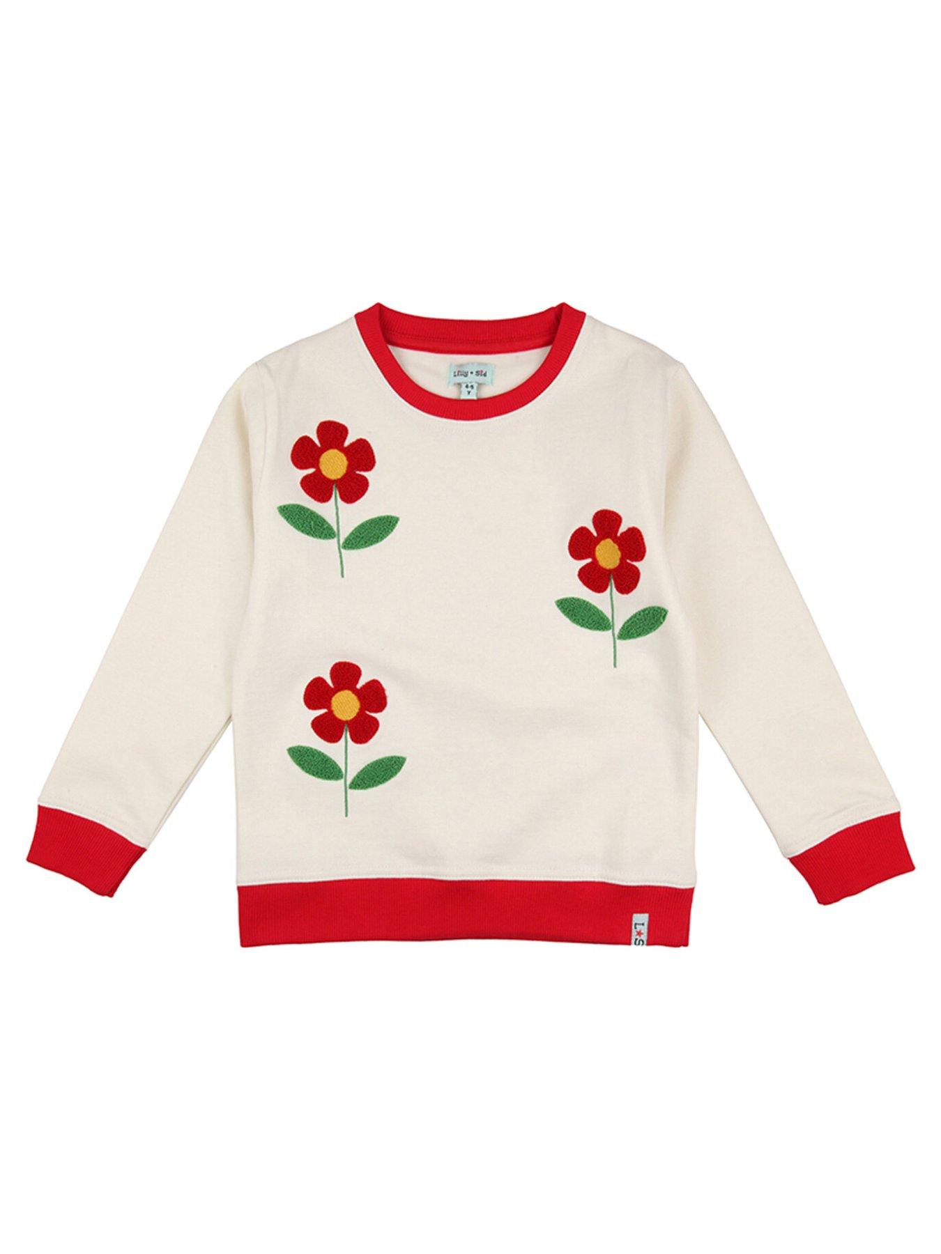 undefined Girls Flower Embroidered Sweatshirt - Neutral
