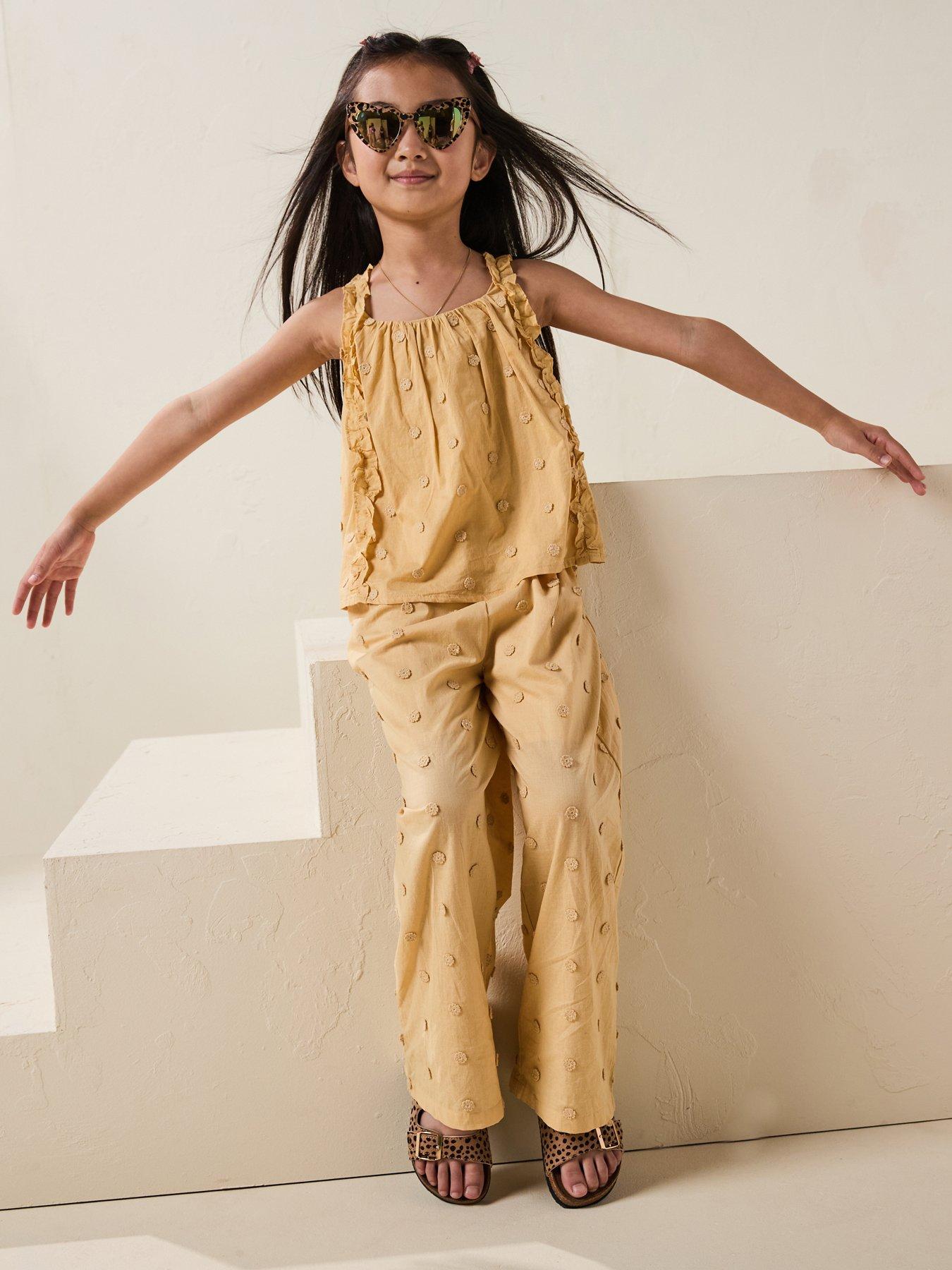 undefined Girls Embroidered Co-Ord Trousers - Yellow