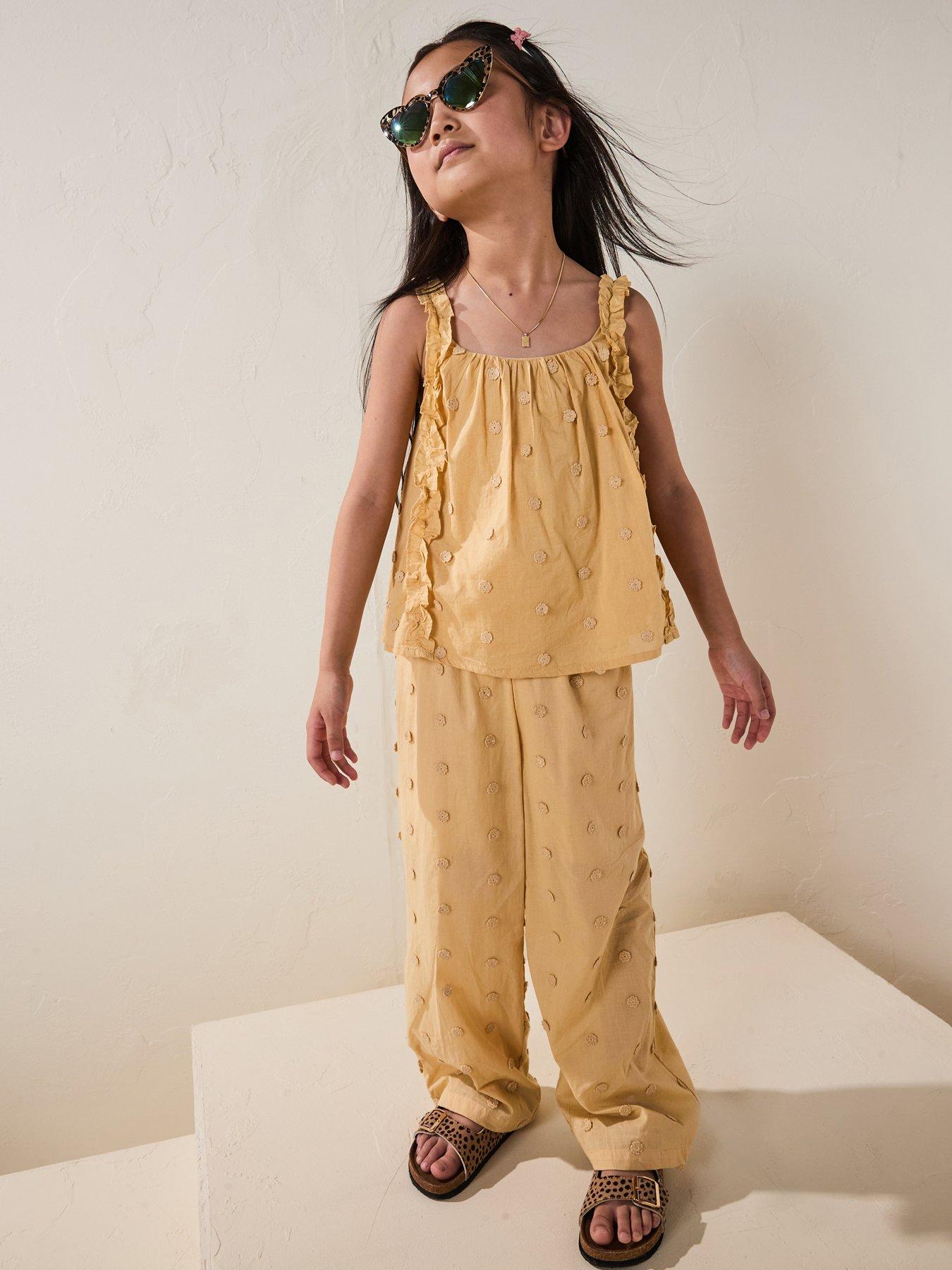 undefined Girls Frill Embroidered Co-Ord Top - Yellow