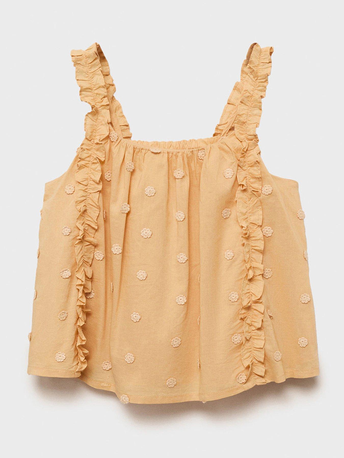 undefined Girls Frill Embroidered Co-Ord Top - Yellow