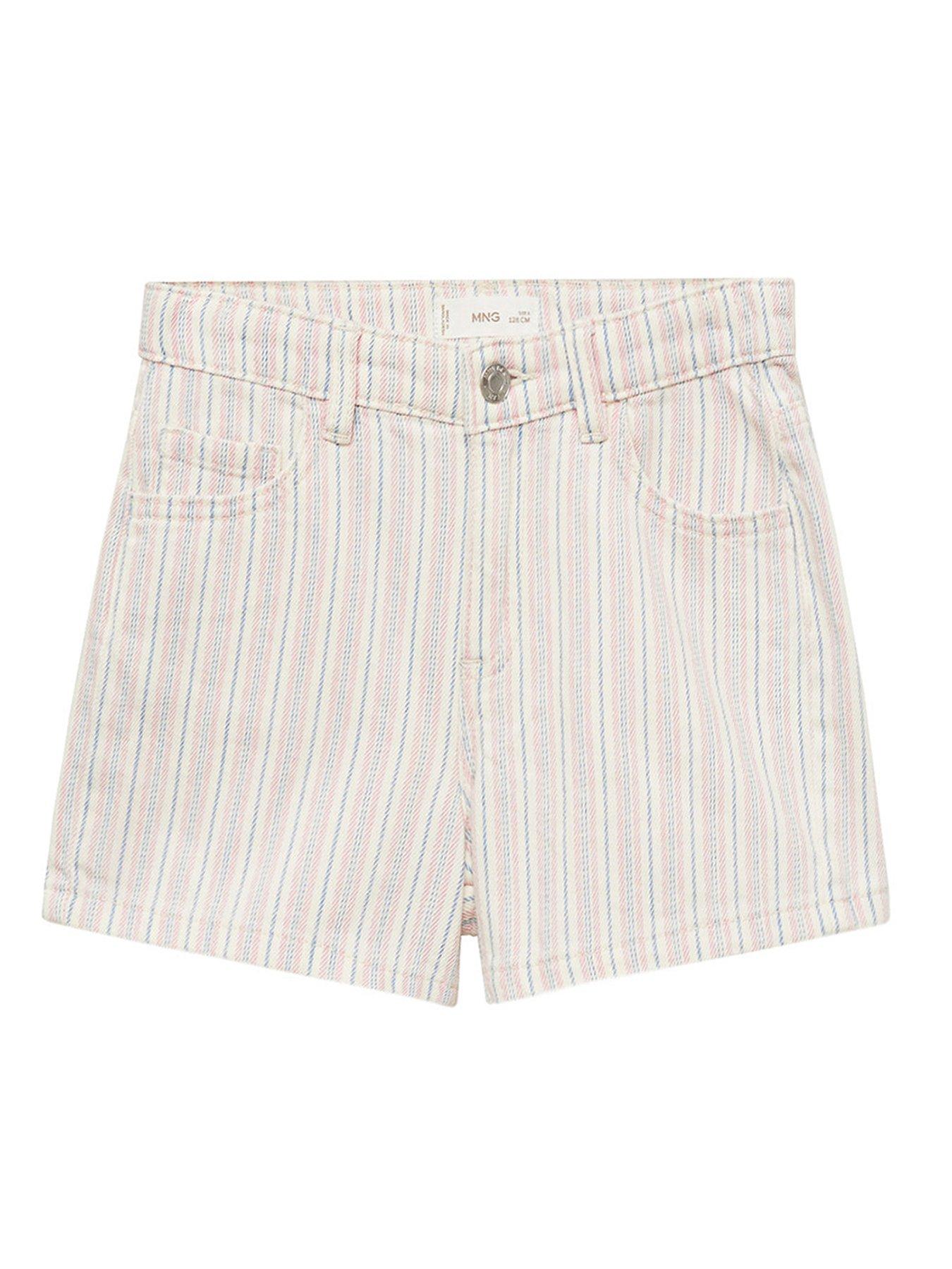 Mango Girls Stripe Denim Shorts - Cream