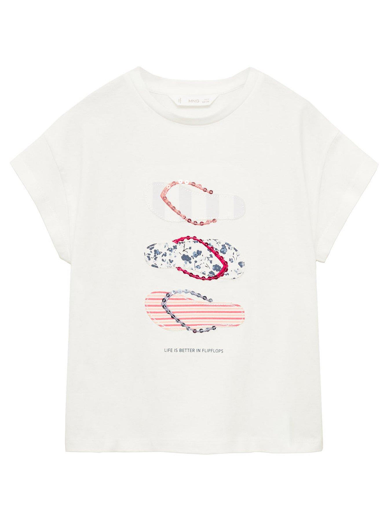 undefined Girls Flip Flop Short Sleeve Tshirt - Light Cream