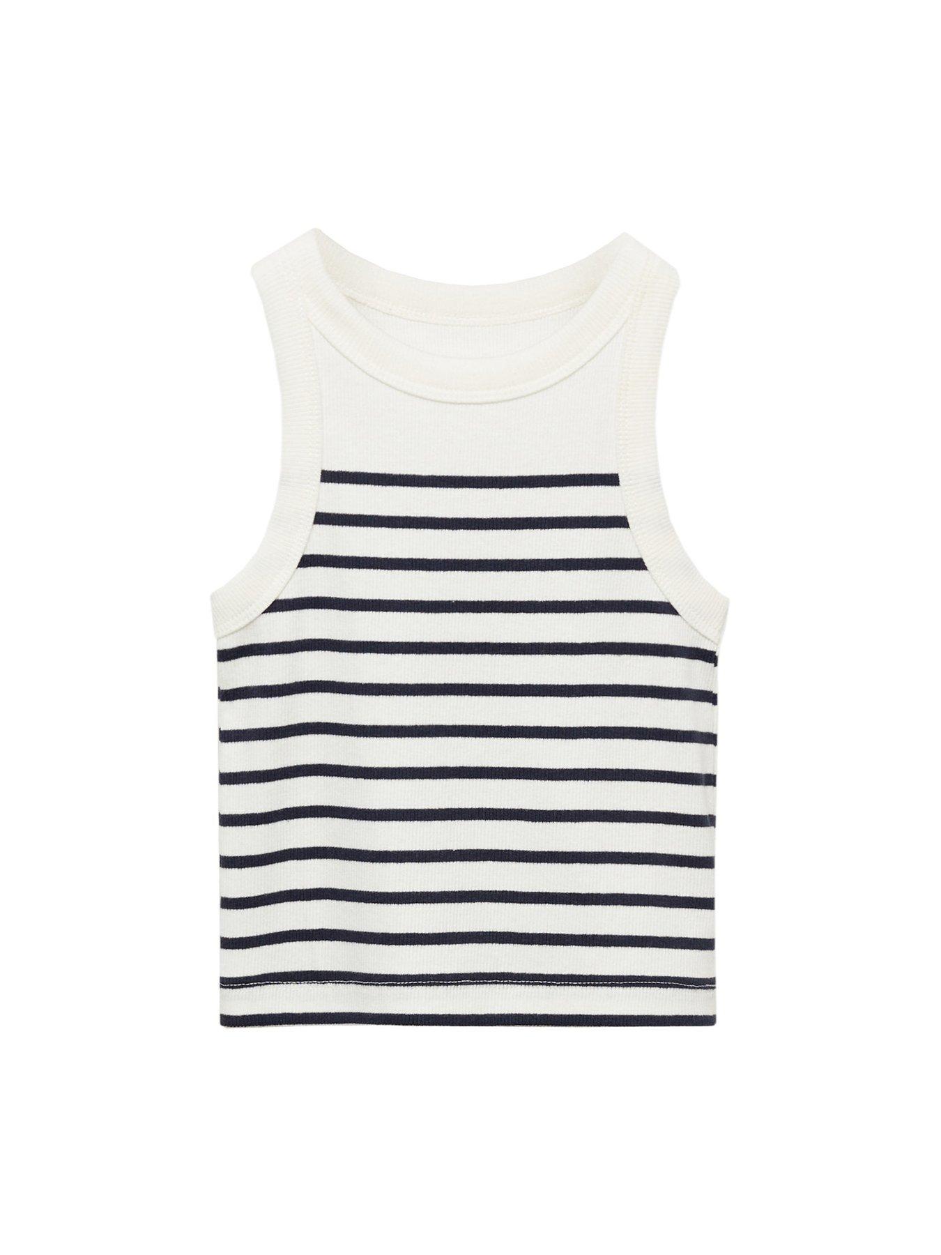 Image 2 of 5 of Mango Girls Stripe Rib Vest Top - Light Cream