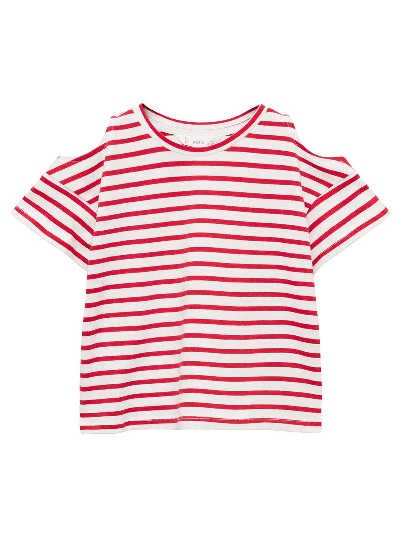 undefined Girls Stripe Short Sleeve T-Shirt - Red/White