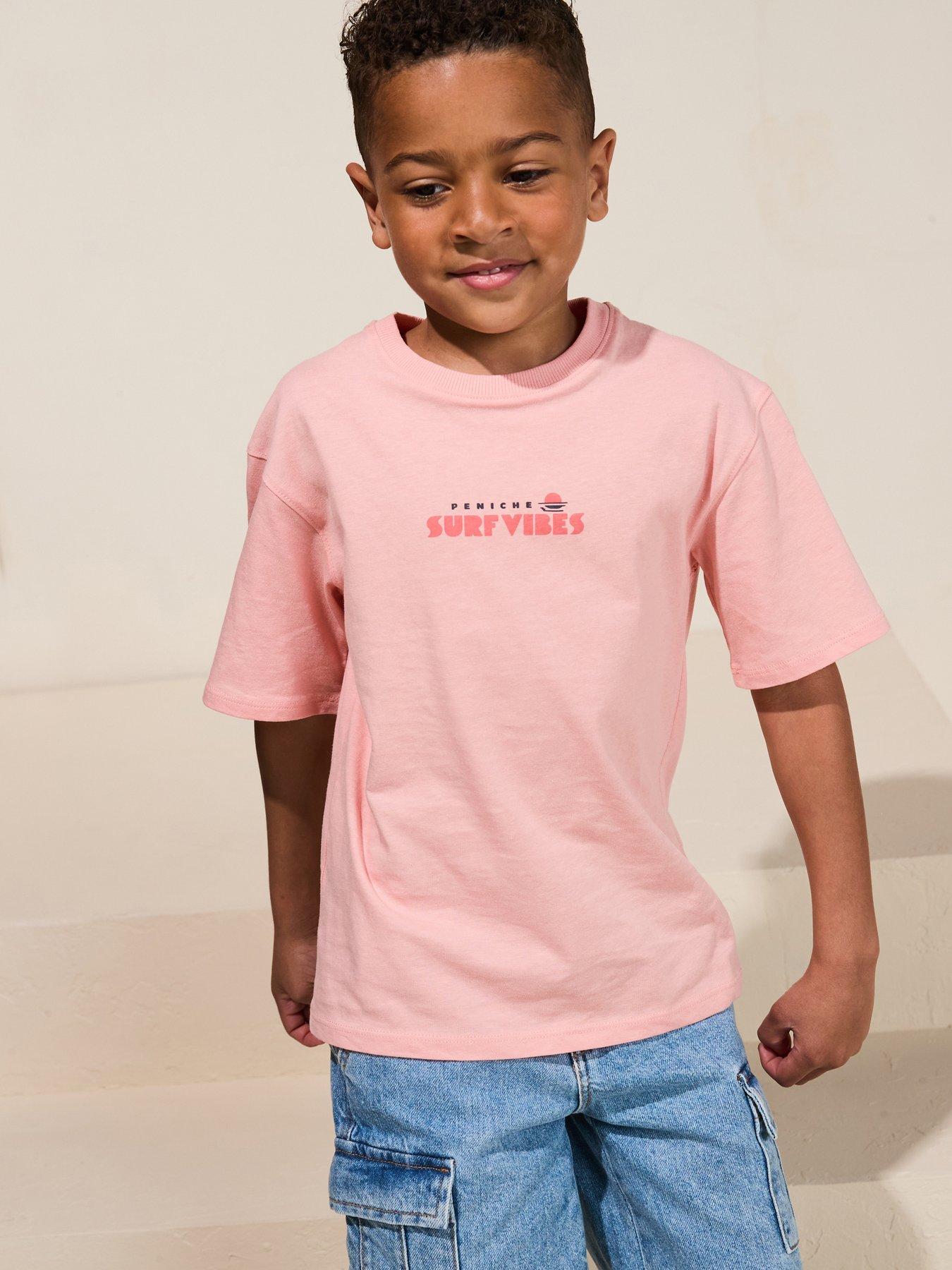 undefined Boys Surf Vibes Back Print Short Sleeve T-Shirt - Pink