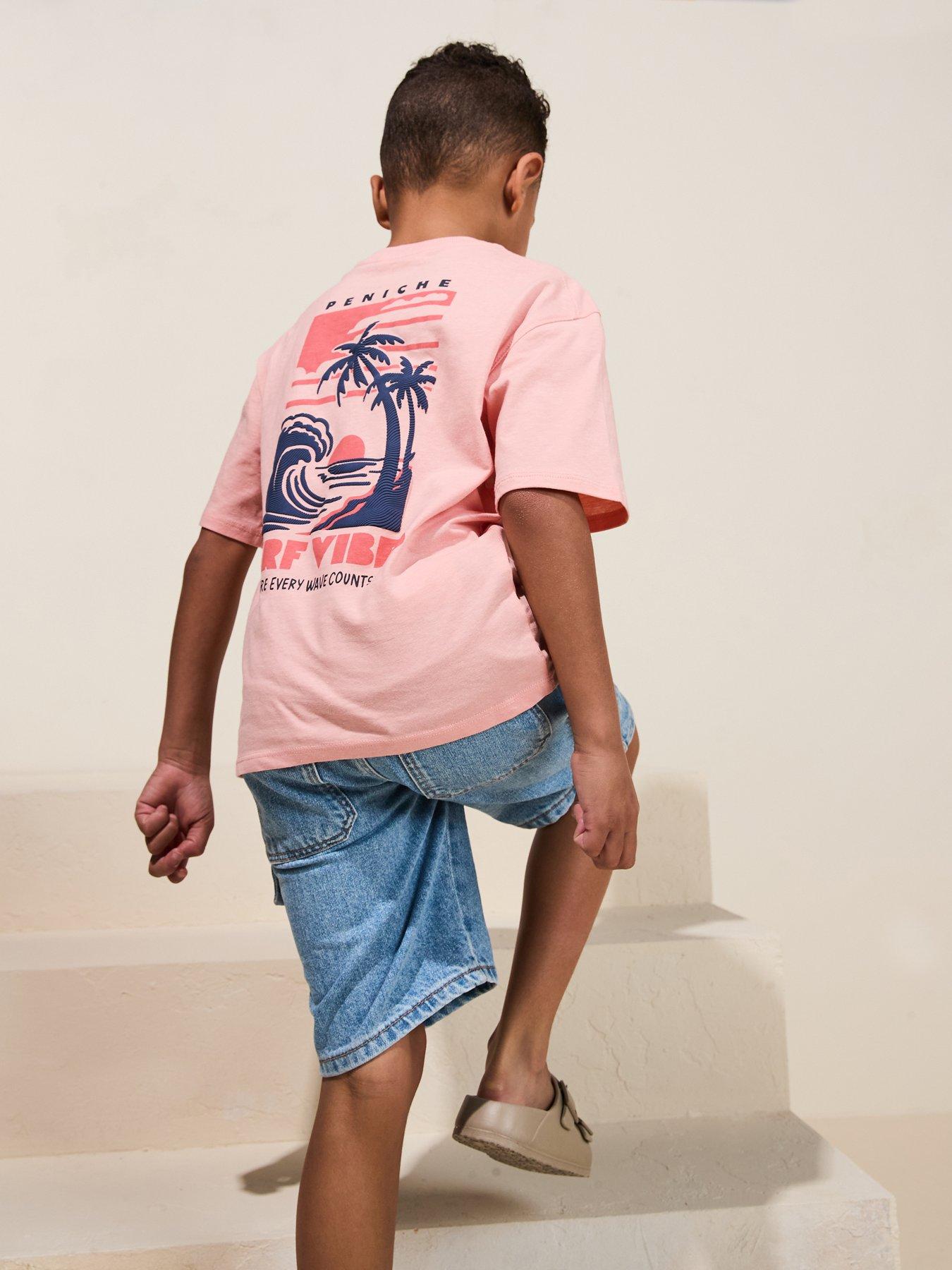 Image 2 of 6 of Mango Boys Surf Vibes Back Print Short Sleeve T-Shirt - Pink