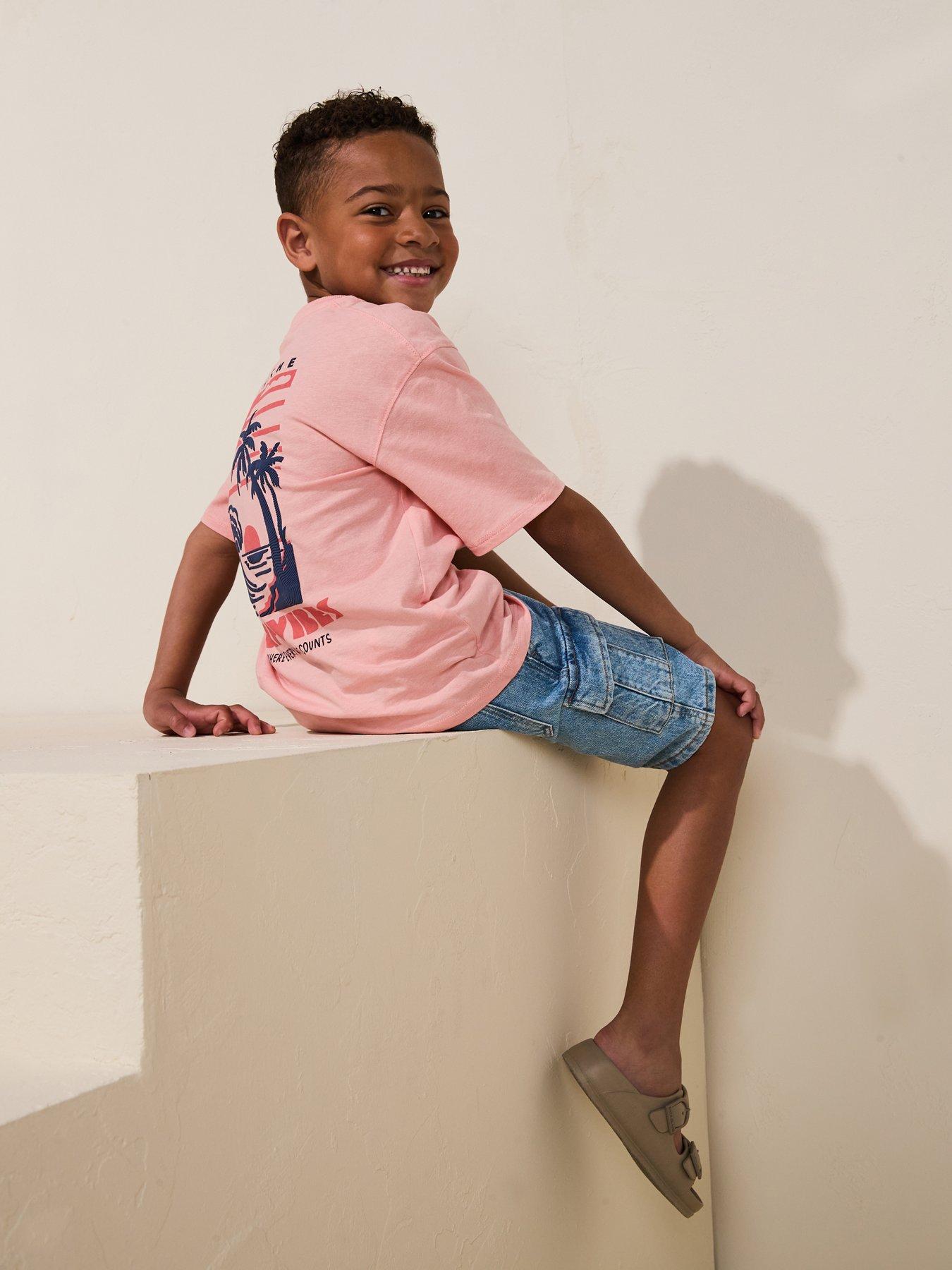 Image 4 of 6 of Mango Boys Surf Vibes Back Print Short Sleeve T-Shirt - Pink