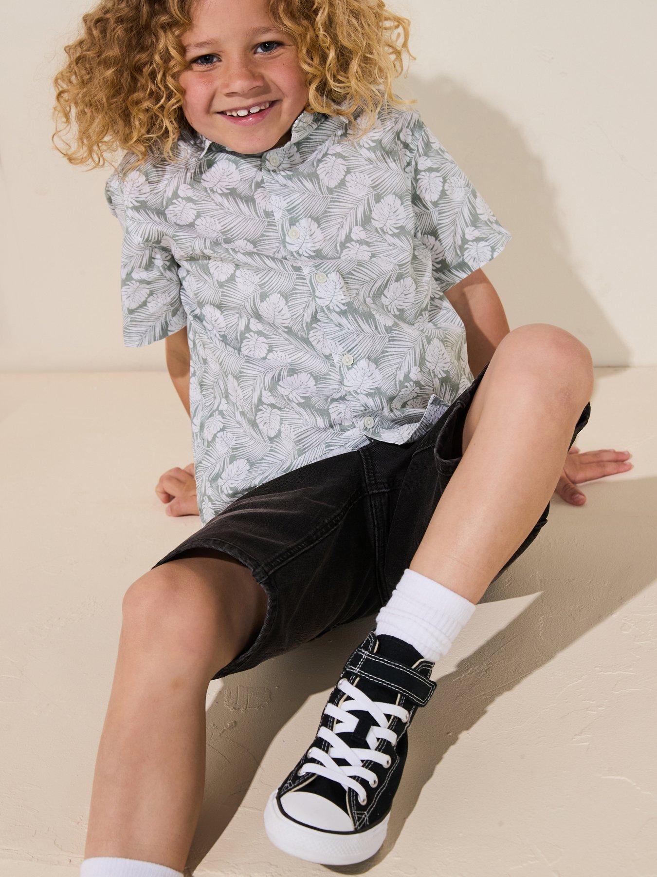 undefined Boys Leaf Print Short Sleeve Shirt - Green