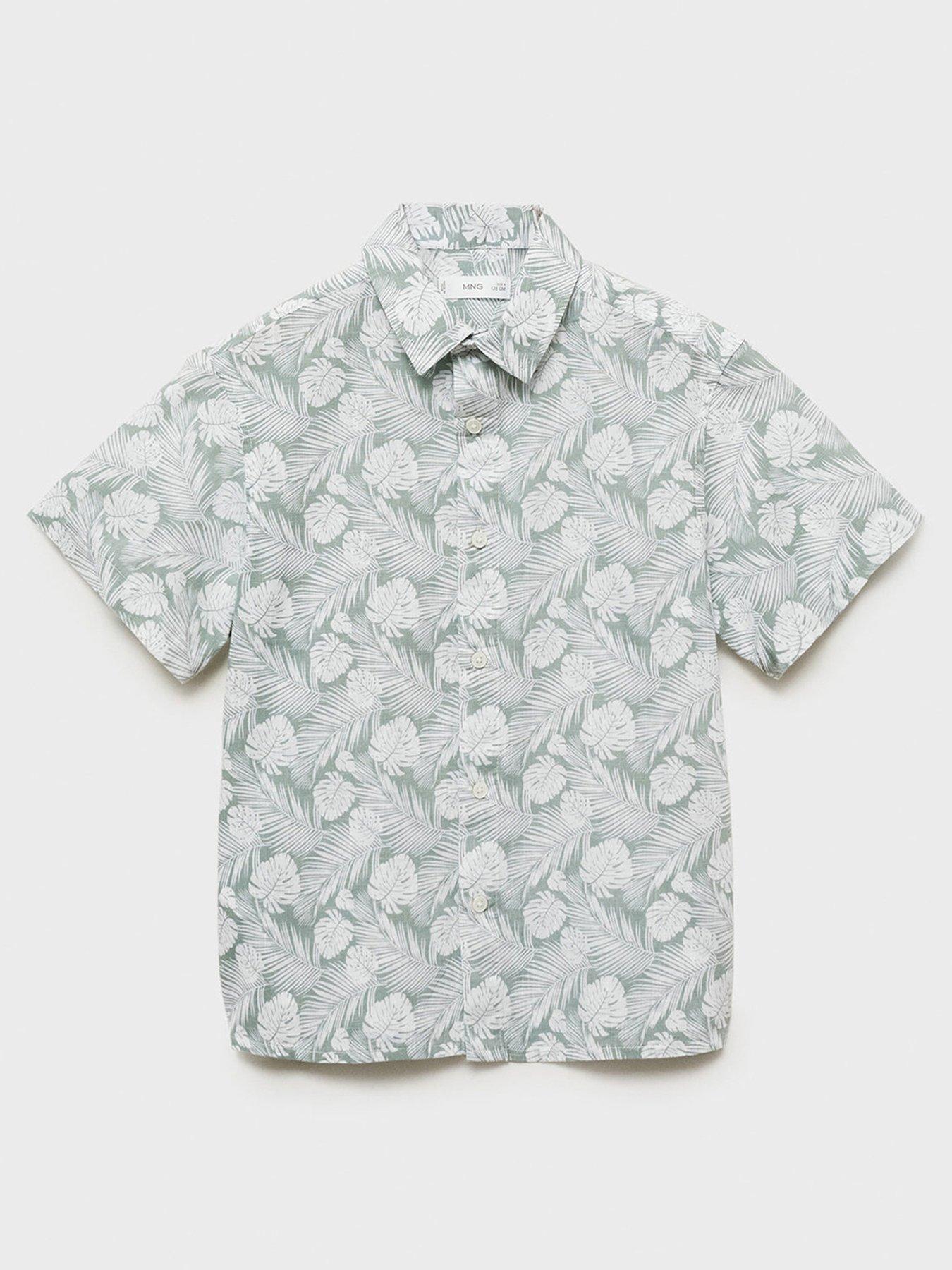 undefined Boys Leaf Print Short Sleeve Shirt - Green