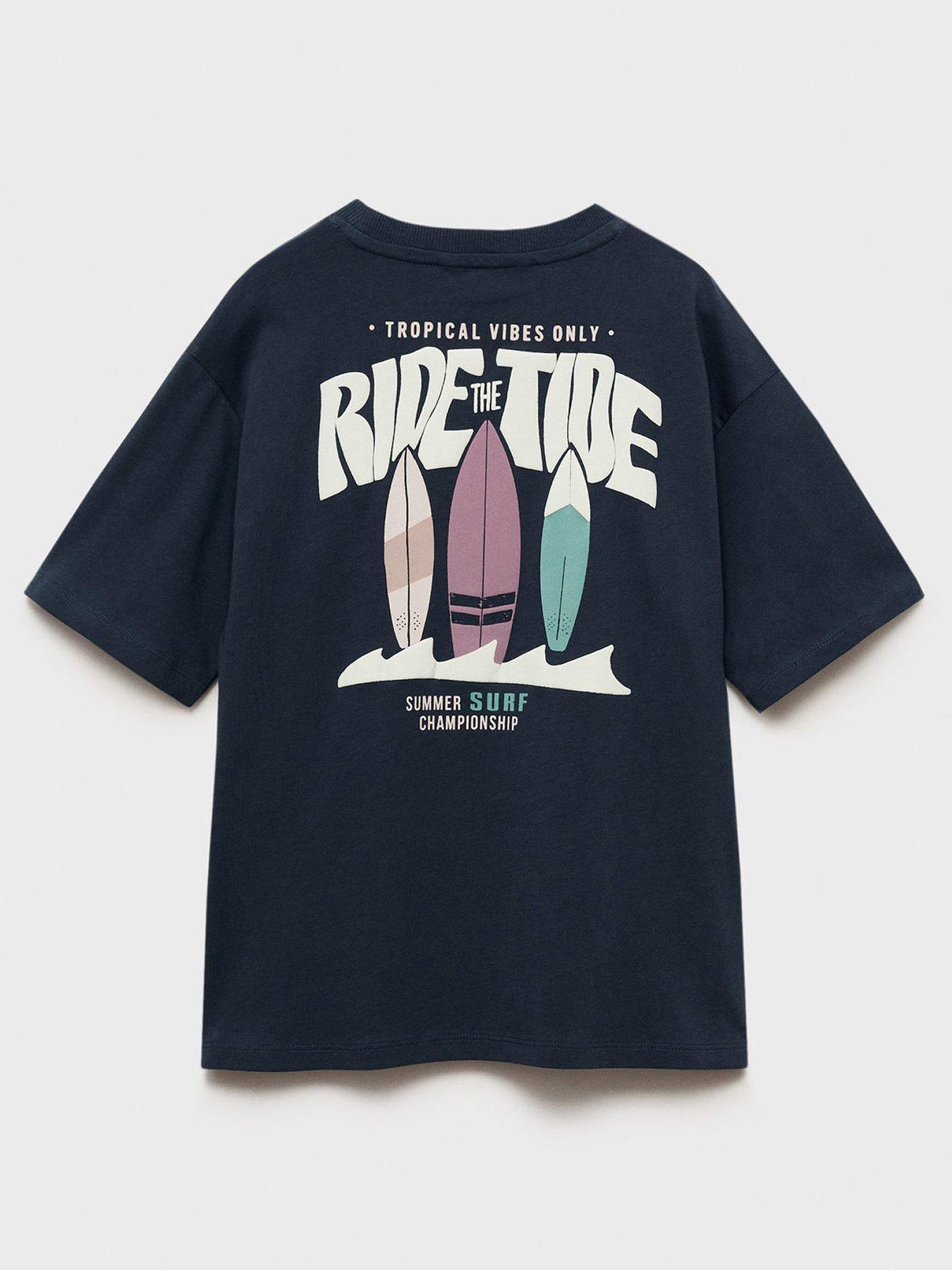 Image 2 of 4 of Mango Boys Ride The Tide Short Sleeve T-Shirt - Navy - Navy