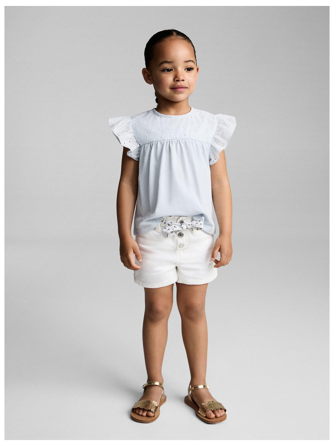 undefined Younger Girls Broderie Cap Sleeve T-shirt - Blue