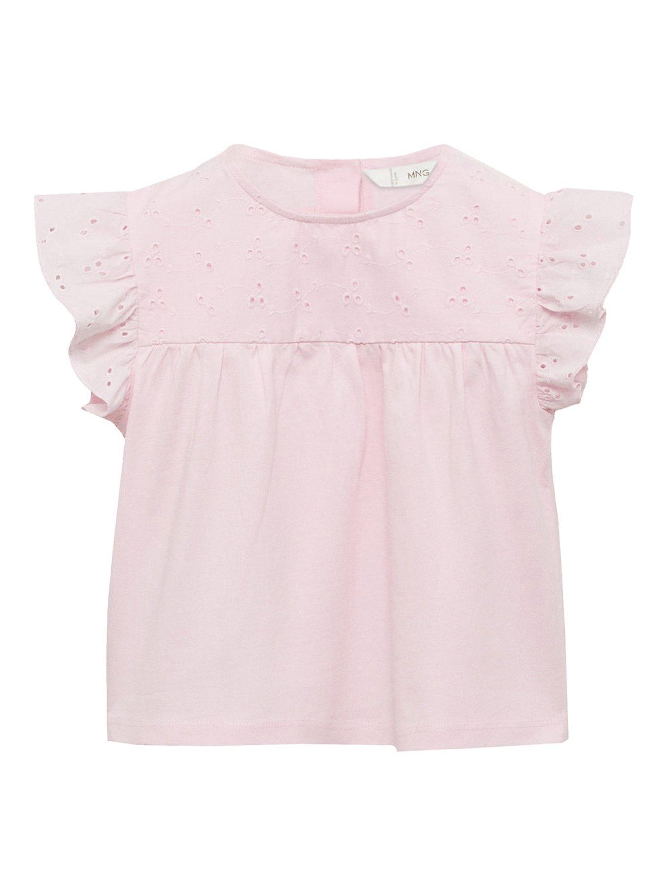 undefined Younger Girls Broderie Cap Sleeve Tshirt - Pink