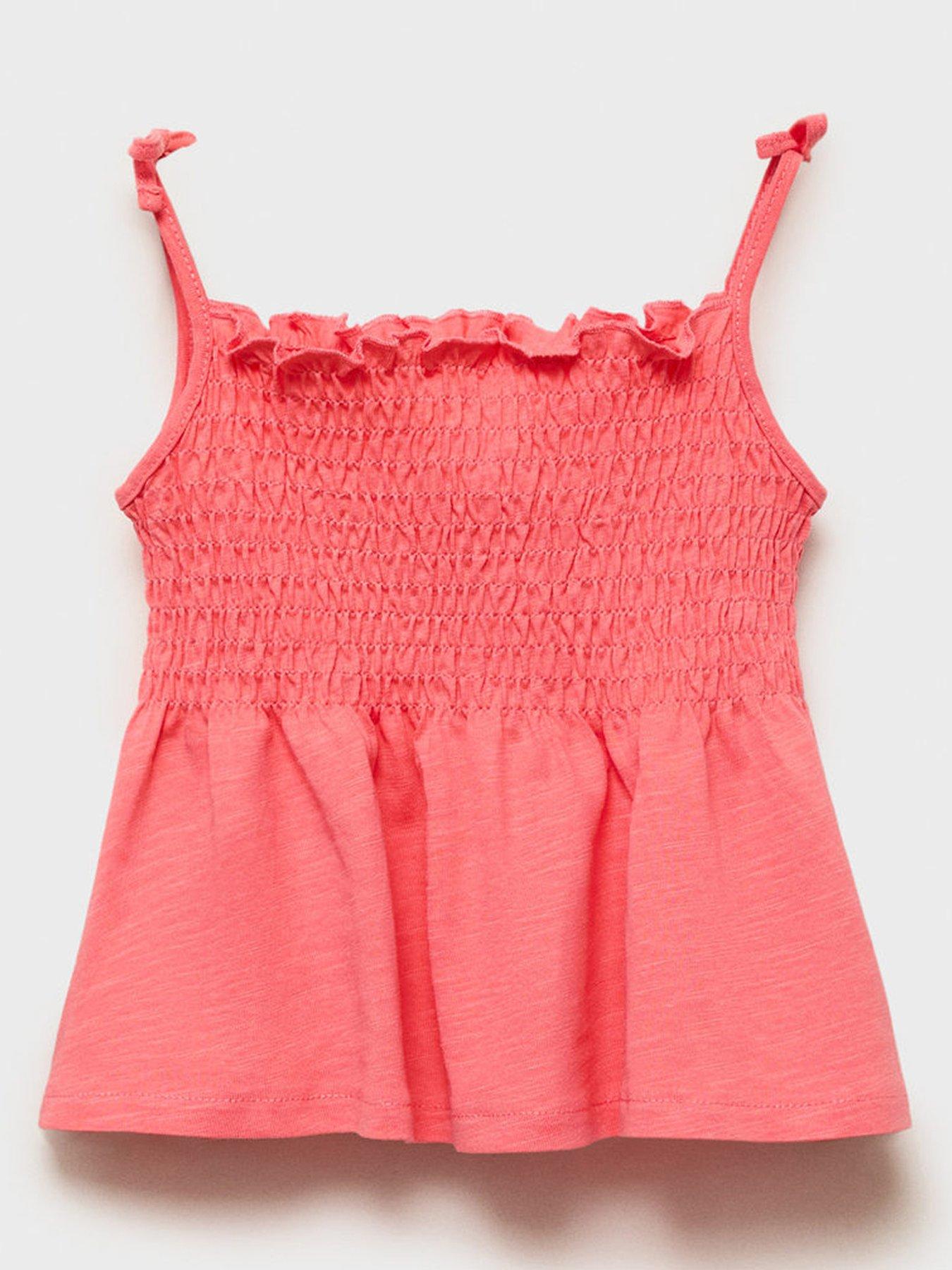Mango Younger Girls Shirred Strappy Co-Ord Top - Pink