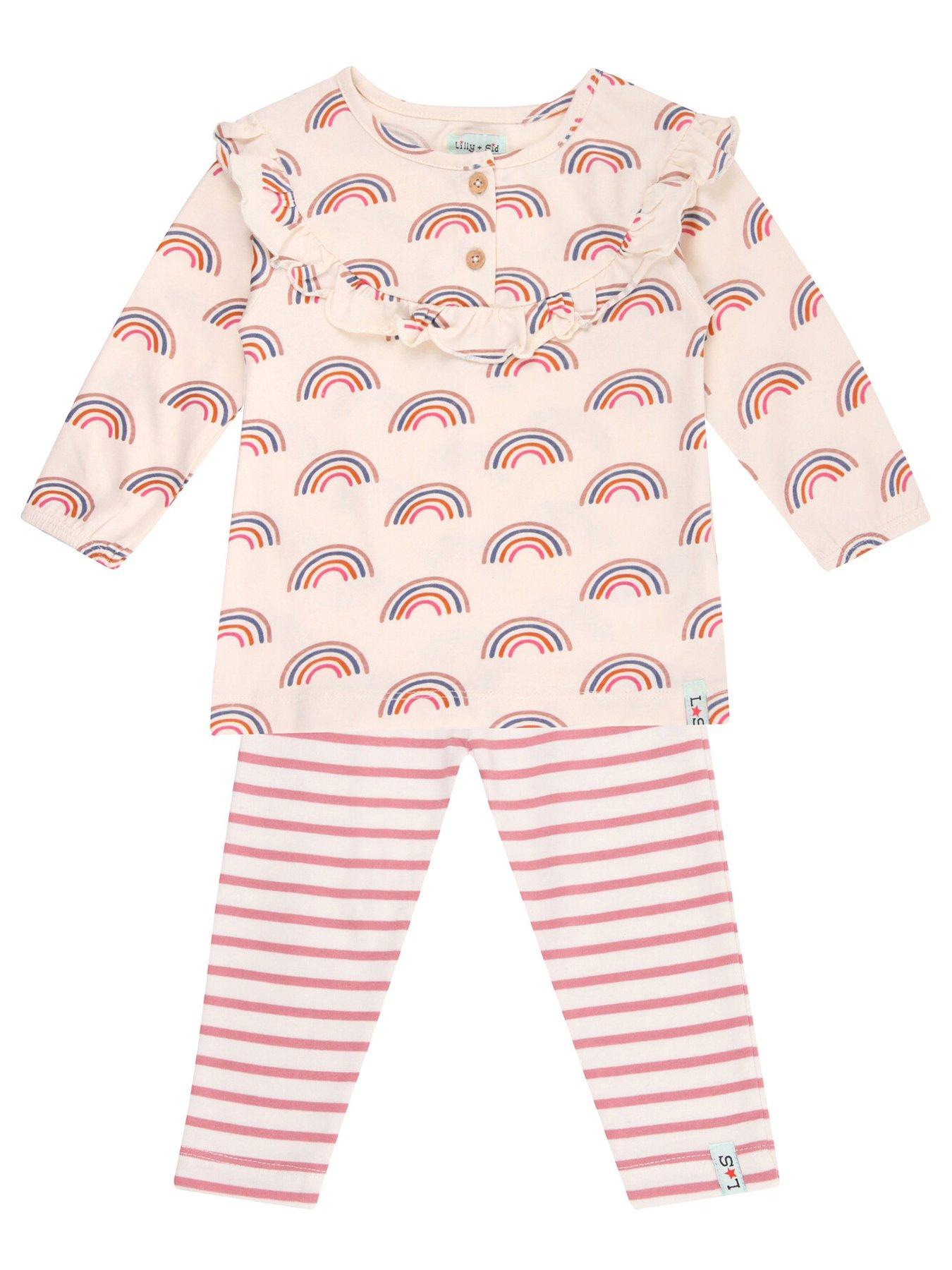 undefined Baby Girls Rainbow Print Top & Frill Strip Legging Set - Pink