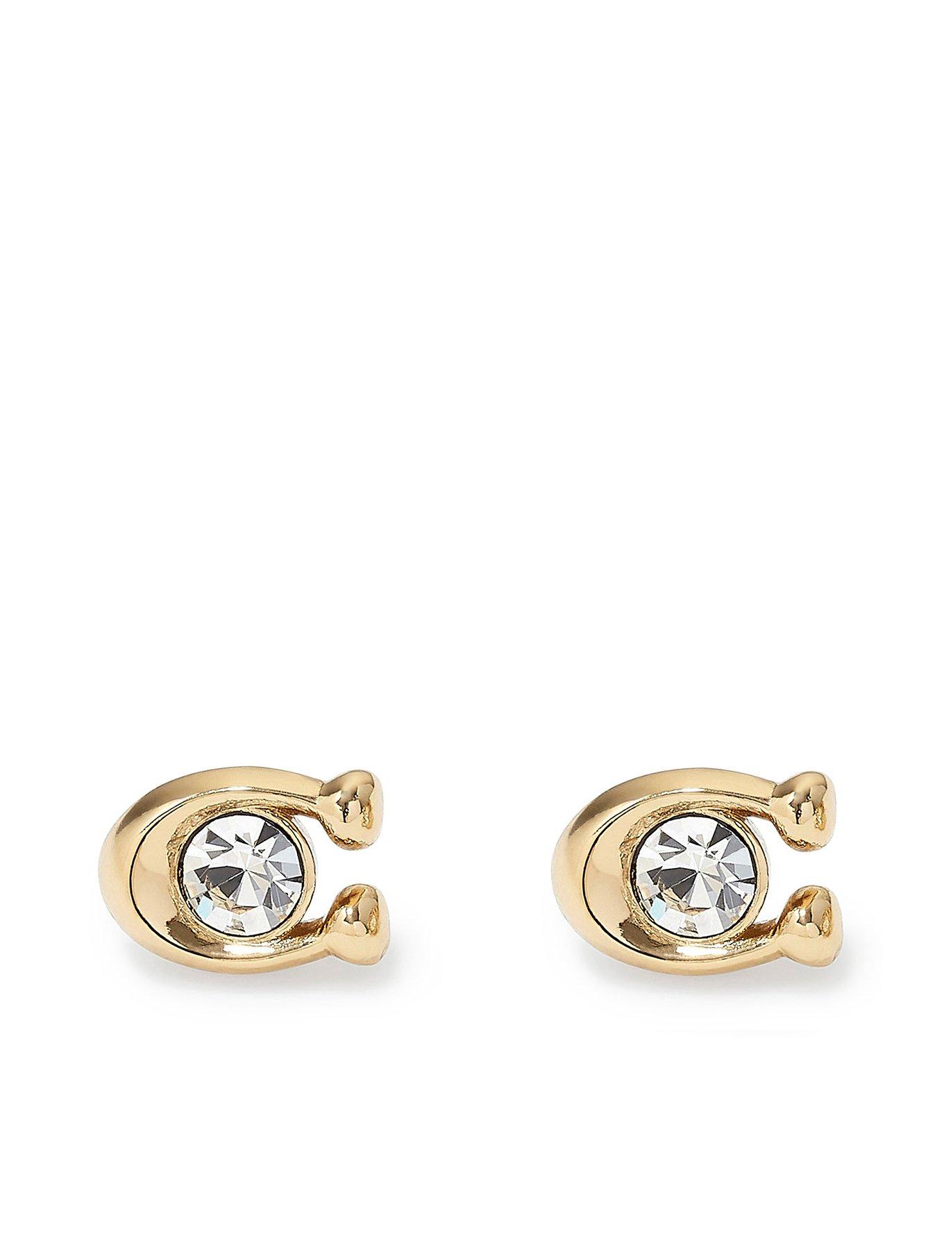 undefined Signature Stone Stud Earrings - Gold