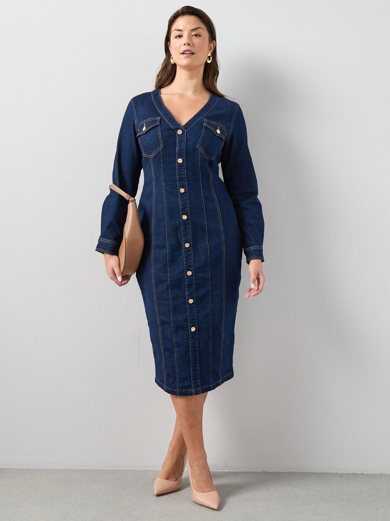 The Very Collection Curve Seam Detail Denim Dress - Dark Wash