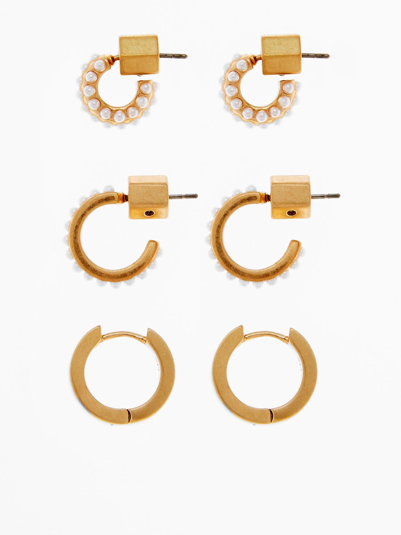undefined Pearl Trio Huggie Earrings Set - Gold