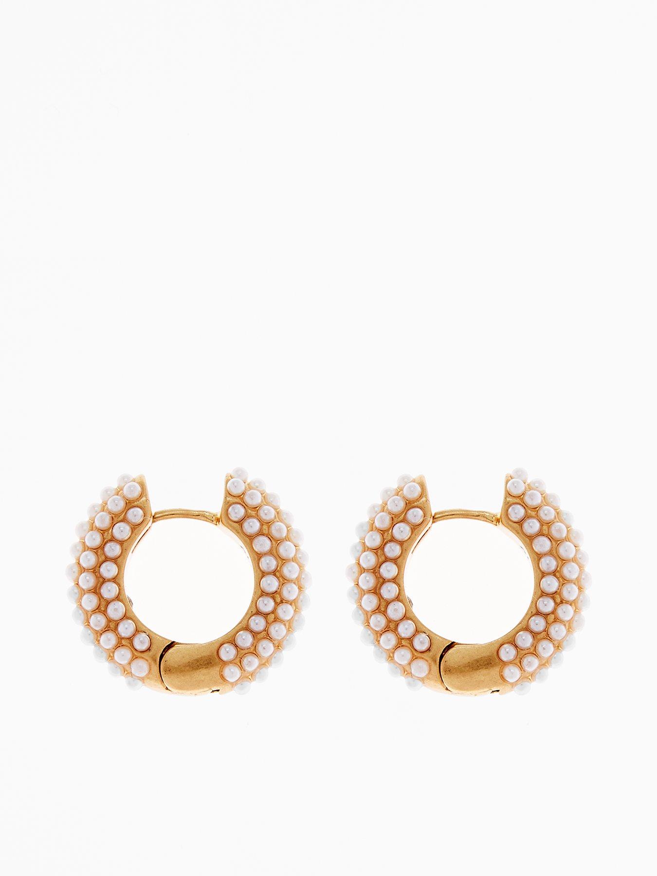 undefined Chunky Pearl Hoop Earrings - Gold