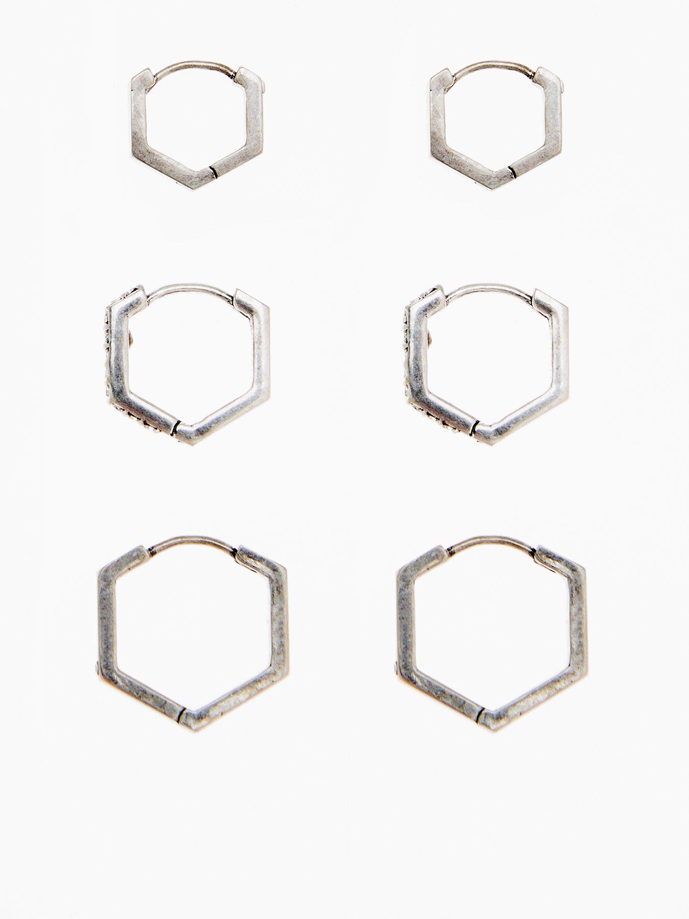 undefined Trio Crystal Hex Huggie Earrings - Silver