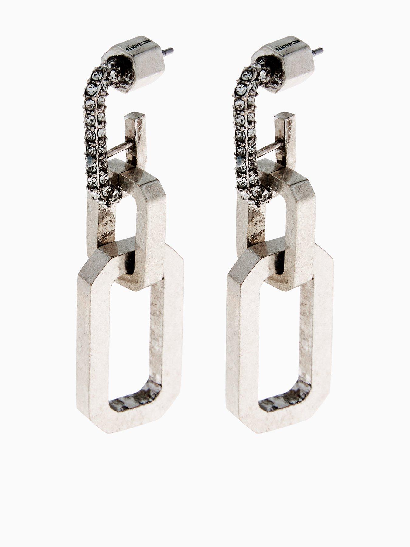 undefined Crystal Hex Double Drop Earrings - Silver