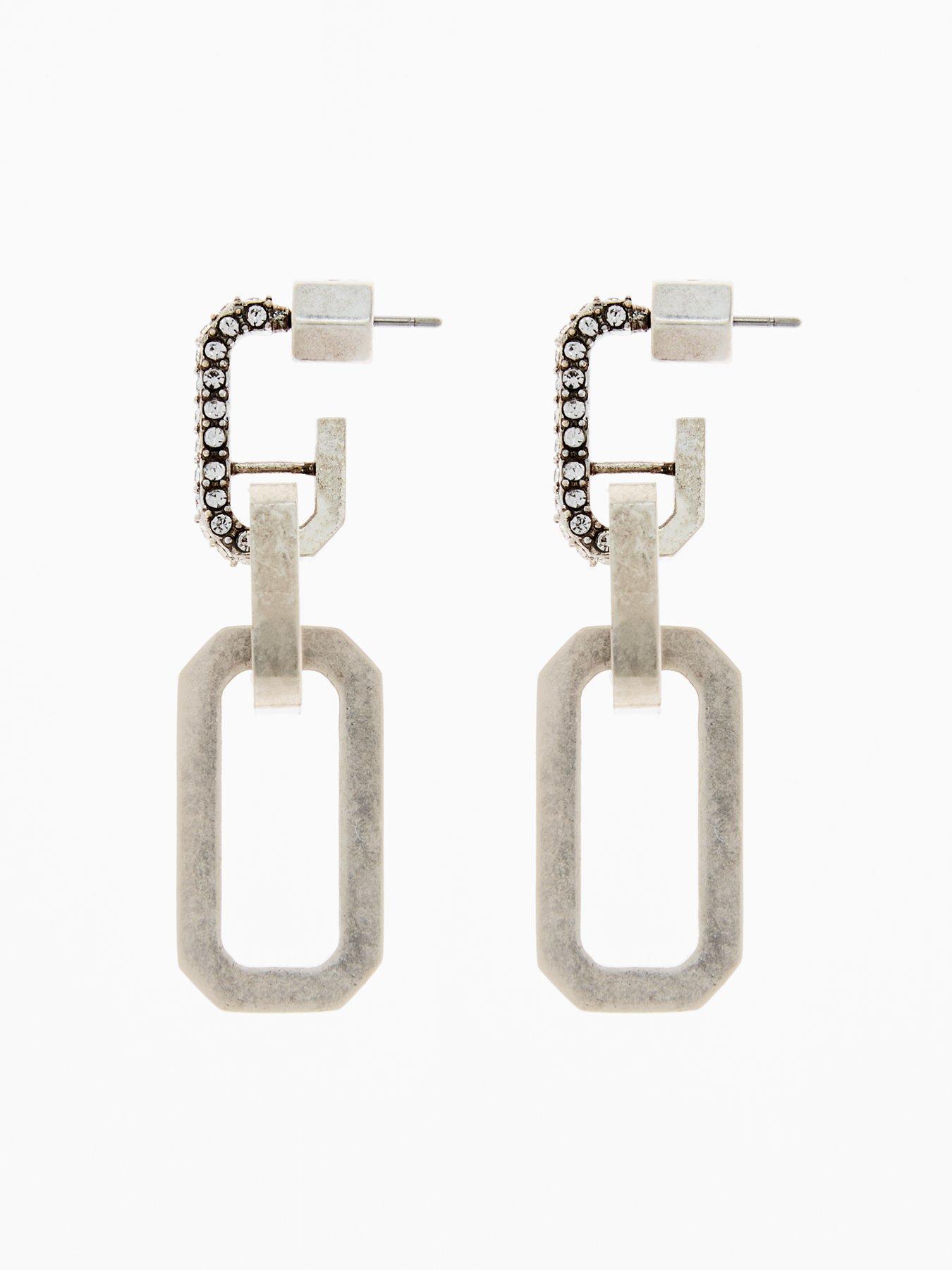 Image 2 of 4 of AllSaints Crystal Hex Double Drop Earrings - Silver