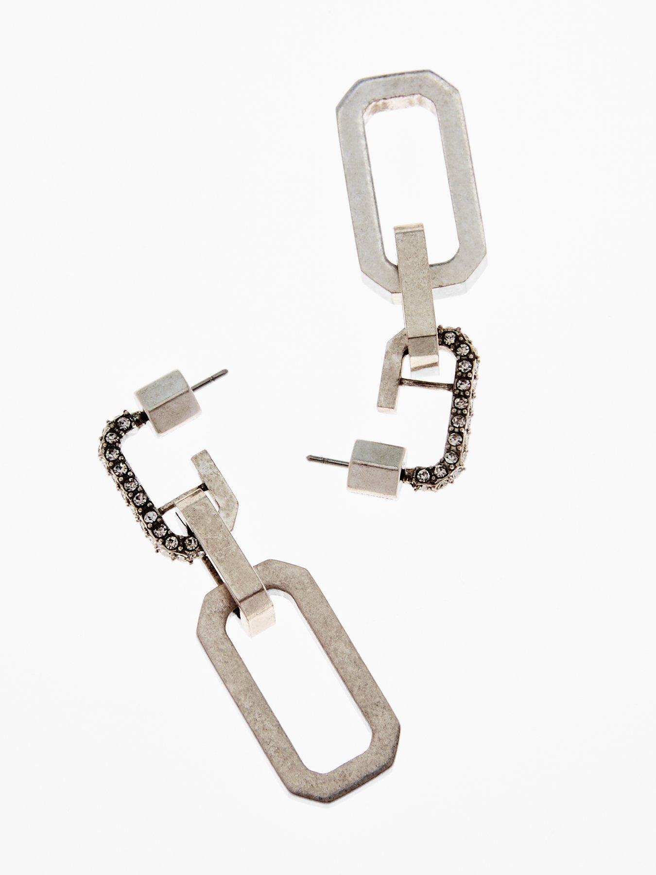 Image 3 of 4 of AllSaints Crystal Hex Double Drop Earrings - Silver