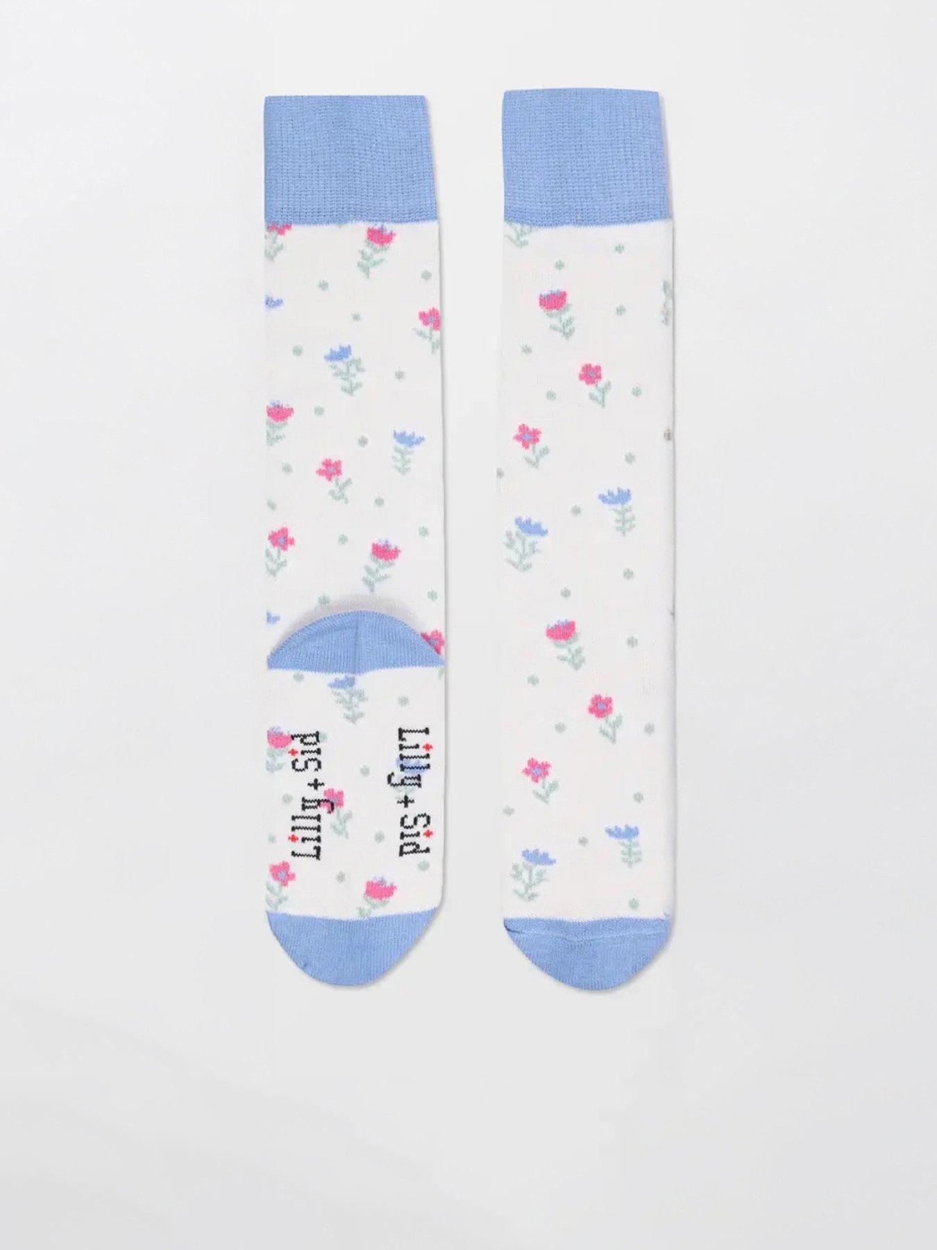 undefined Girls Floral Knee High Socks - Blue Neutrals