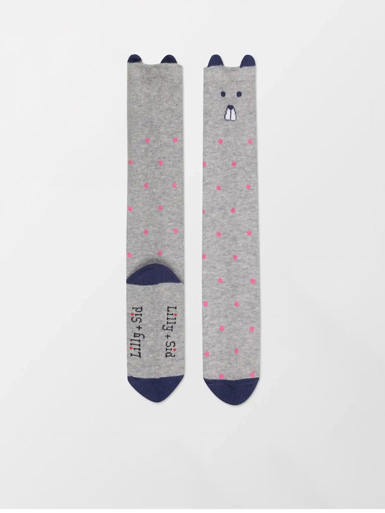Lilly + Sid Girls Dotty Leopard Knee High Socks - Grey