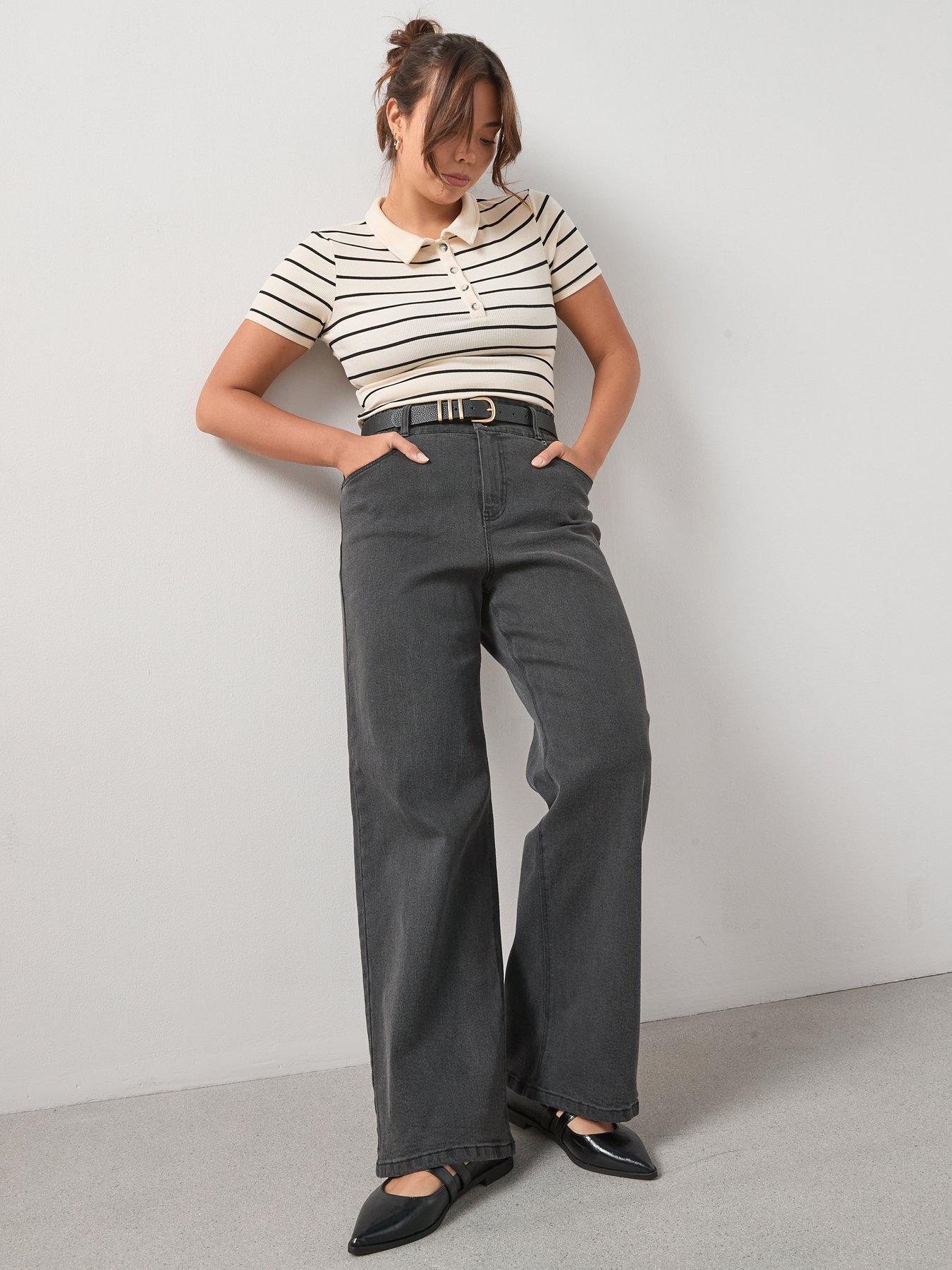 V by Very Curve Elasticated Waist Wide Leg Jean - Grey