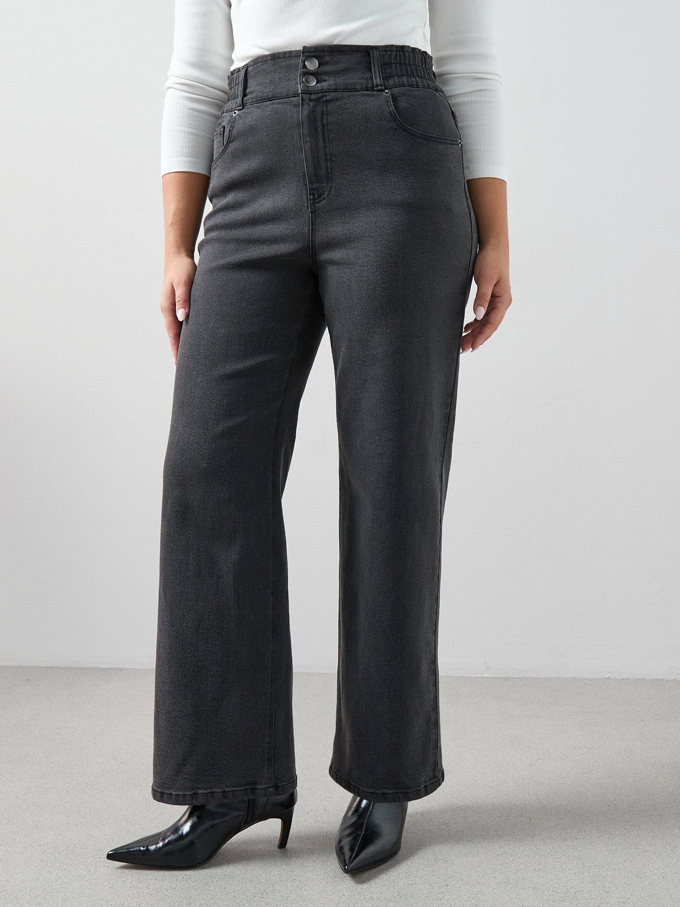 V by Very Curve Elasticated Waist Wide Leg Jean - Grey
