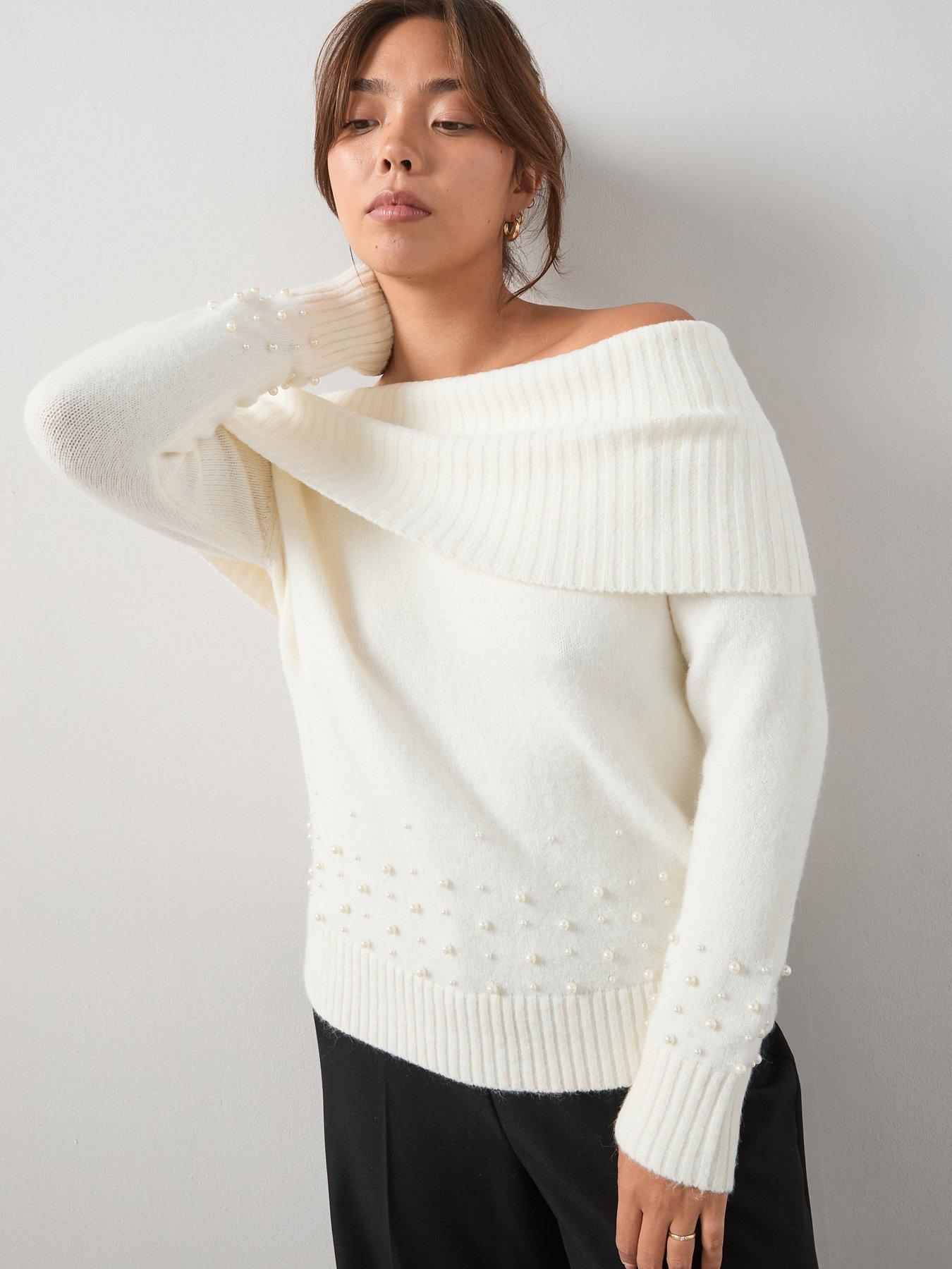 Image 3 of 6 of The Very Collection Curve Pearl Trim Off The Shoulder Jumper