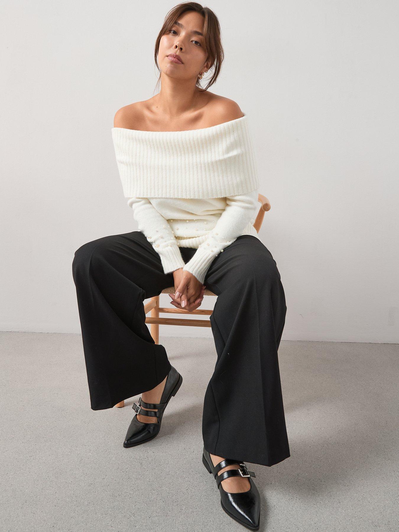 Image 4 of 6 of The Very Collection Curve Pearl Trim Off The Shoulder Jumper