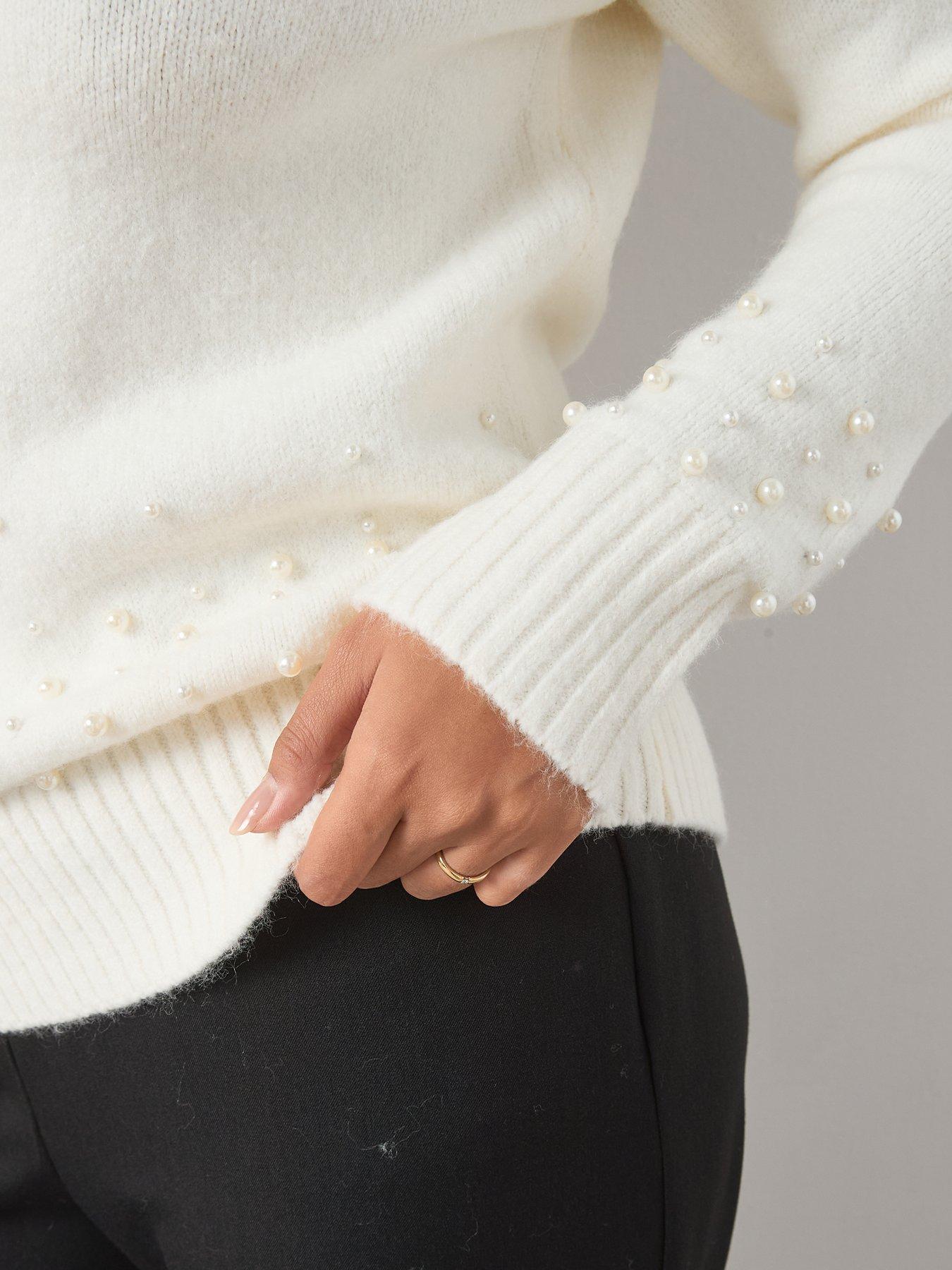 Image 5 of 6 of The Very Collection Curve Pearl Trim Off The Shoulder Jumper