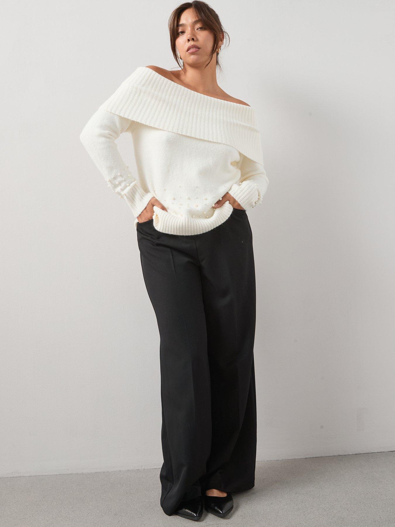 Image 6 of 6 of The Very Collection Curve Pearl Trim Off The Shoulder Jumper