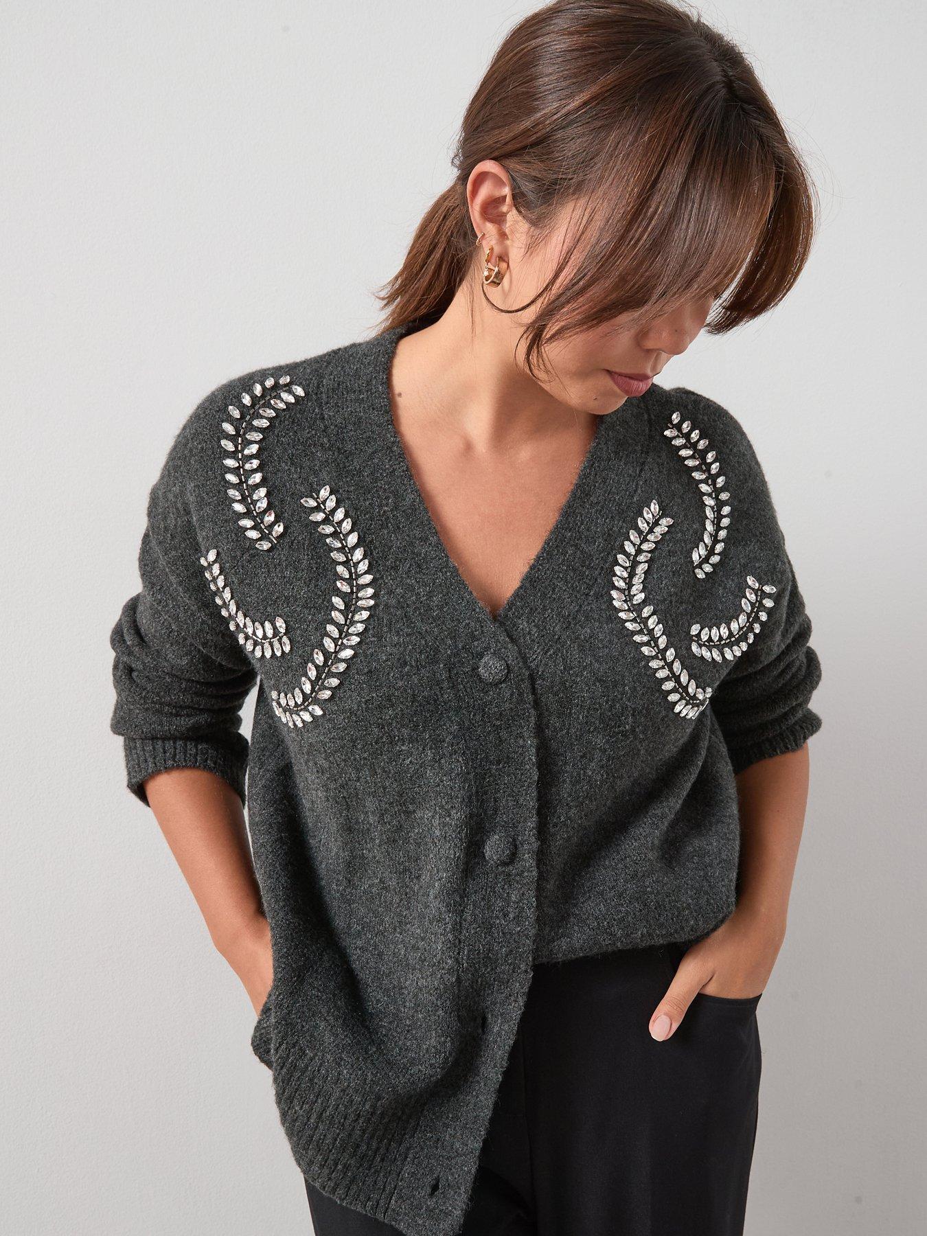 The Very Collection Curve Embellished V Neck Cardigan