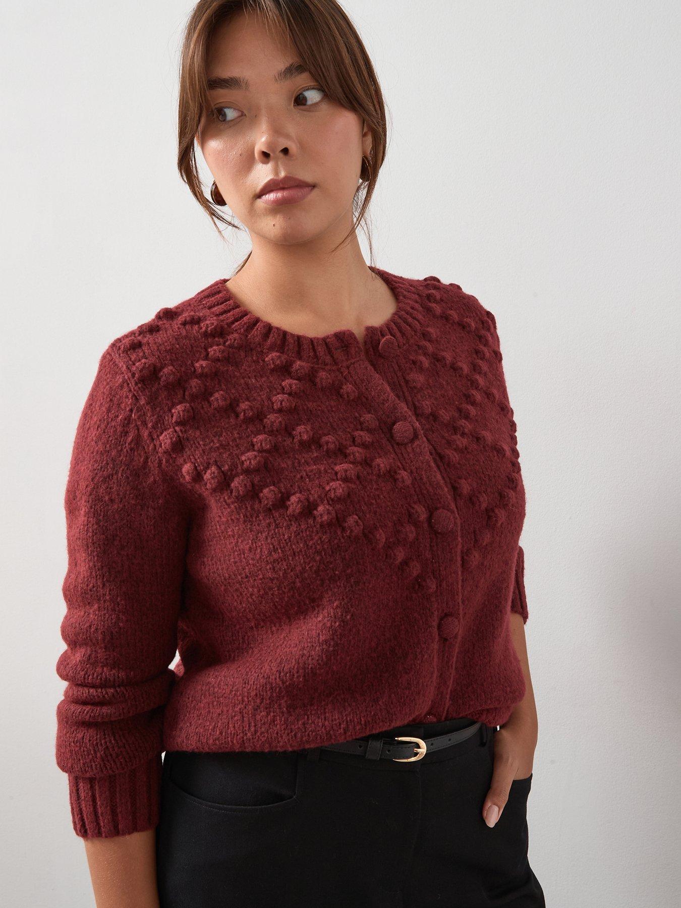 The Very Collection Curve Bobble Knit Crew Neck Cardigan - Red