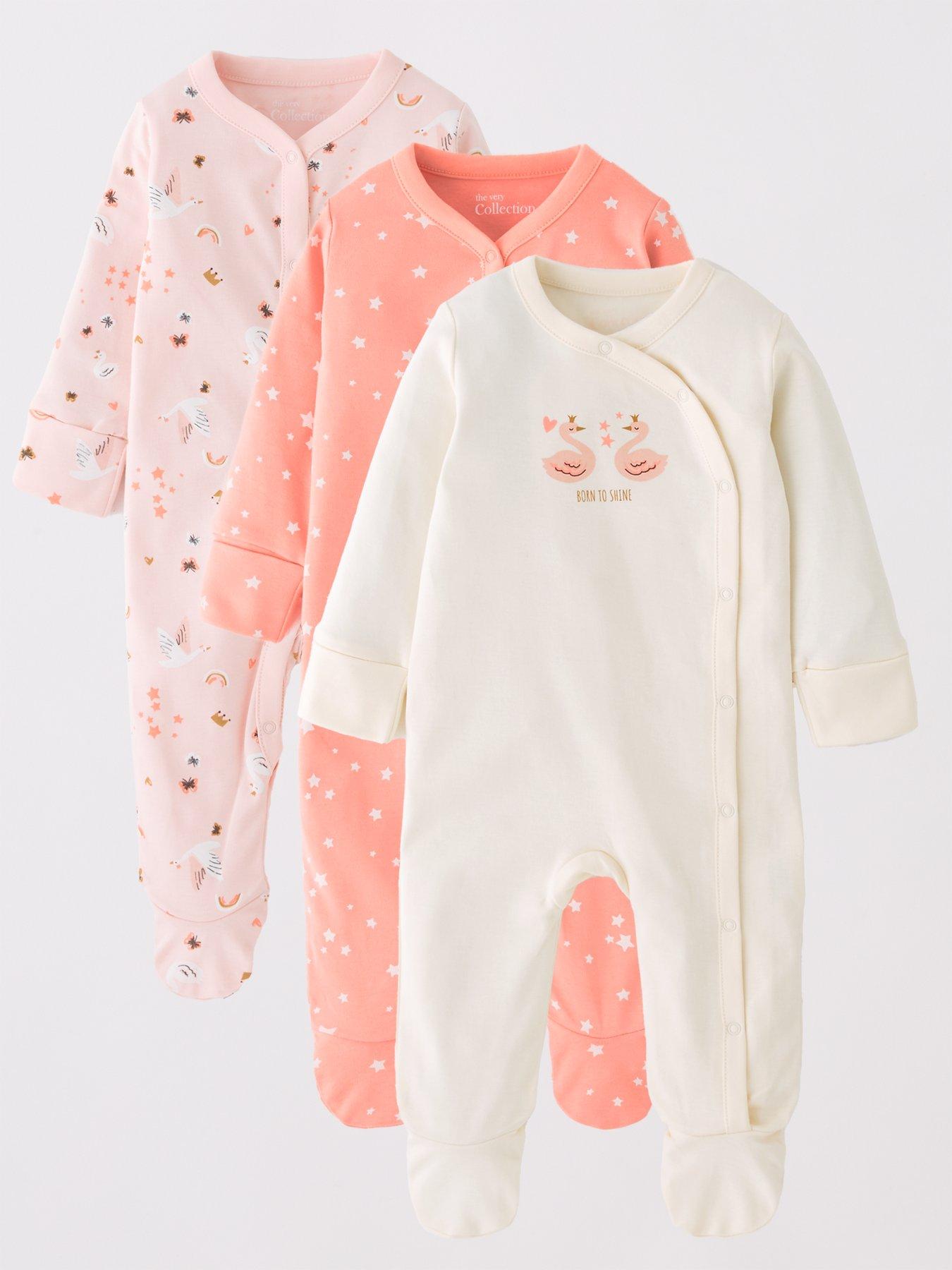 undefined Baby Girls 3 Pack Swan Princess Sleepsuits